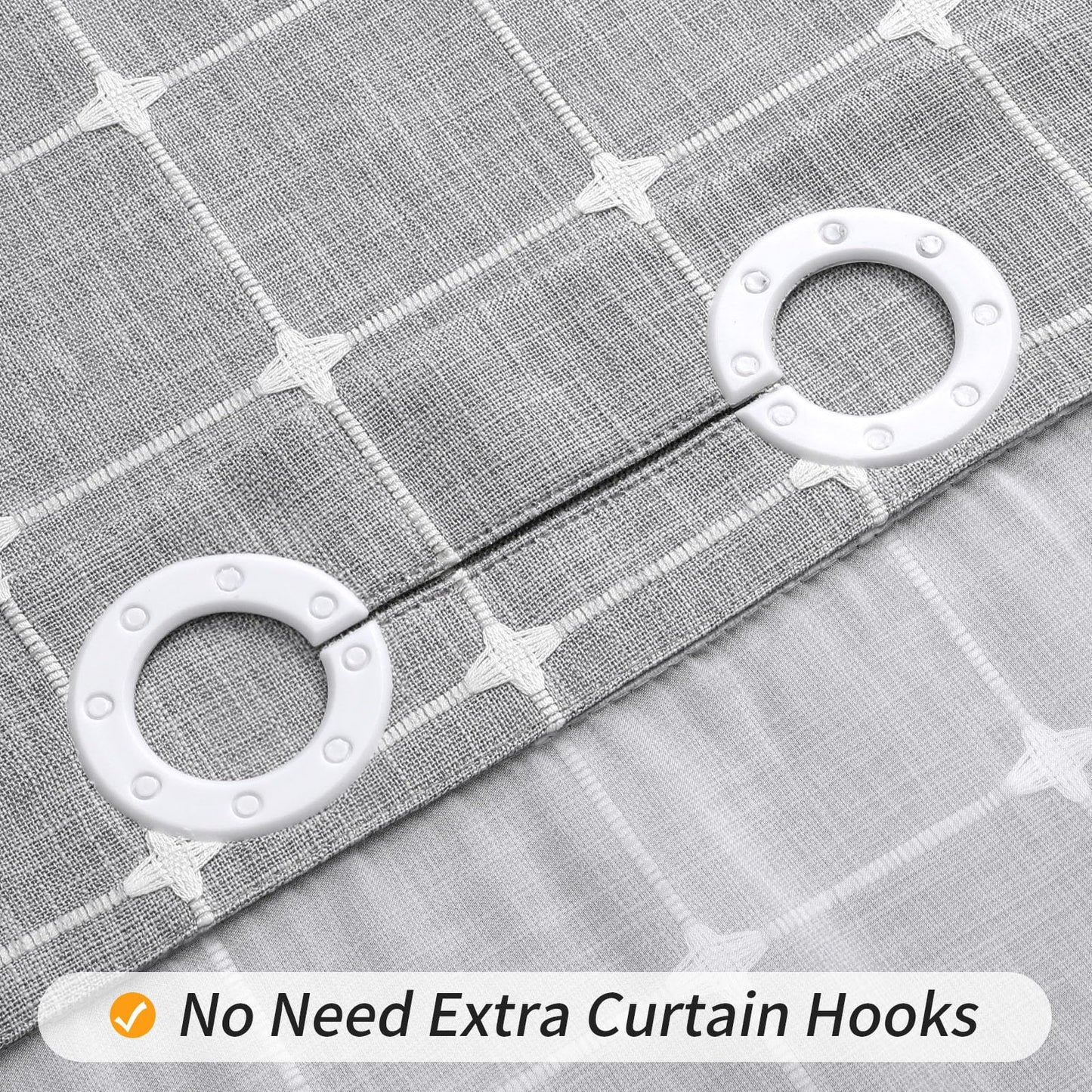 MitoVilla No Hooks Required Farmhouse Shower Curtain with Snap-in Liner - with Window & Magnets, Boho Cotton Linen Fabric Shower Curtains with Tassels for Rustic Bathroom Decor, Grey, 72 x 74