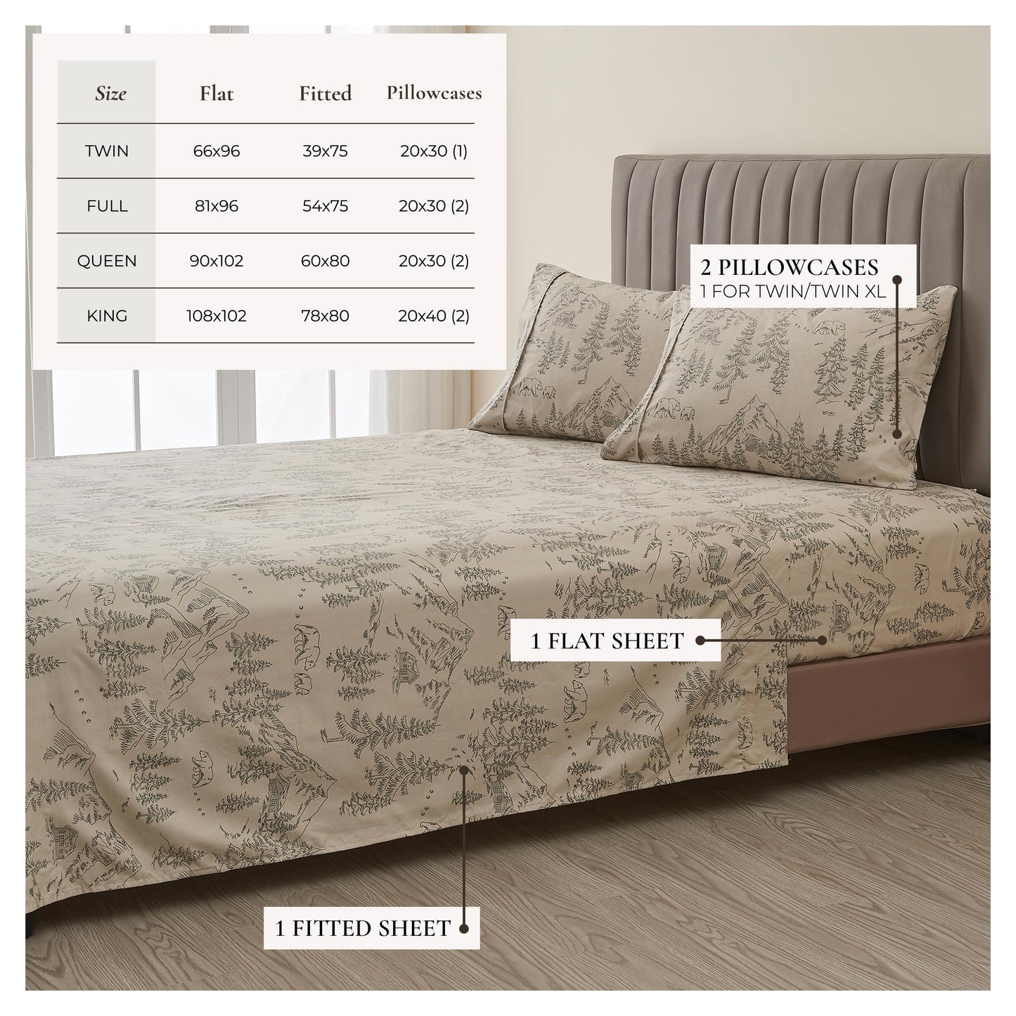 Great Bay Home Twin Size Microfiber Sheet Set - 3-Piece Lodge Bed Sheets - Ultra-Soft and Smooth Brushed Microfiber Woodland Decor Bedding (Bear Mountain)