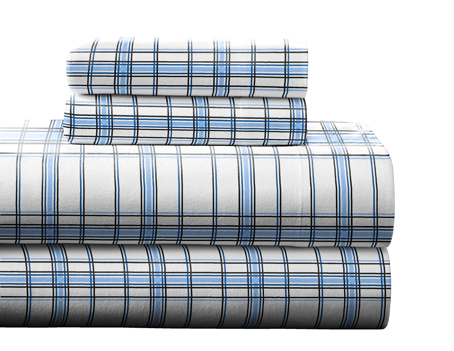 Pointehaven Heavy Weight Flannel Sheet Set, Queen, Plaid Blue - Warm & Cozy - 100% Cotton Flannel Pre-Shrunk -170 GSM -Deep Pockets -Easy Fit Elastic All Around-Comfy Double Brushed