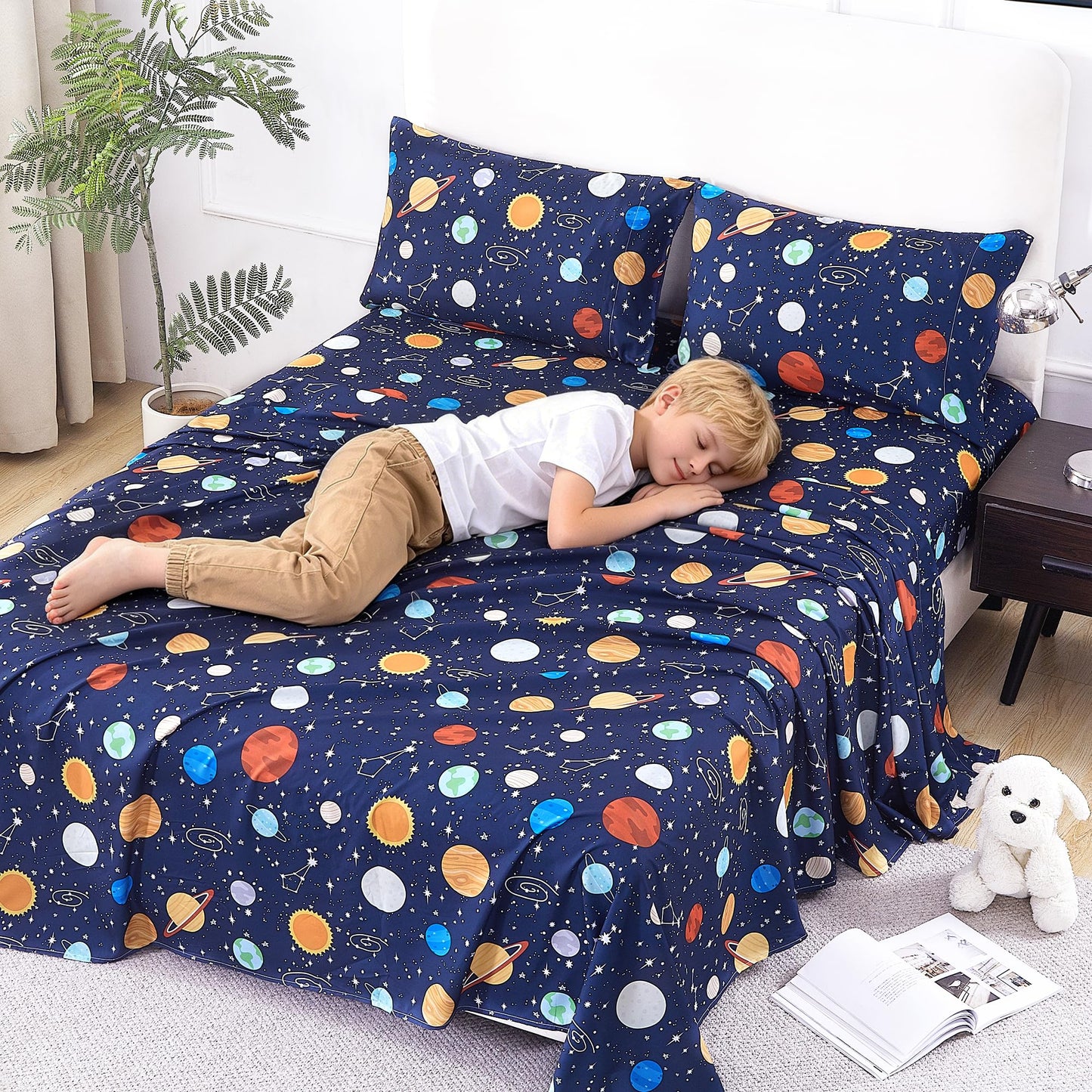 CozySmile Twin Sheet Set Kids,3 Pieces Breathable Soft Microfiber Bedsheets for Child Boys, Oeko-TEX, Anti Pilling Deep Pockets Easy Care Bed Sheets, Planet