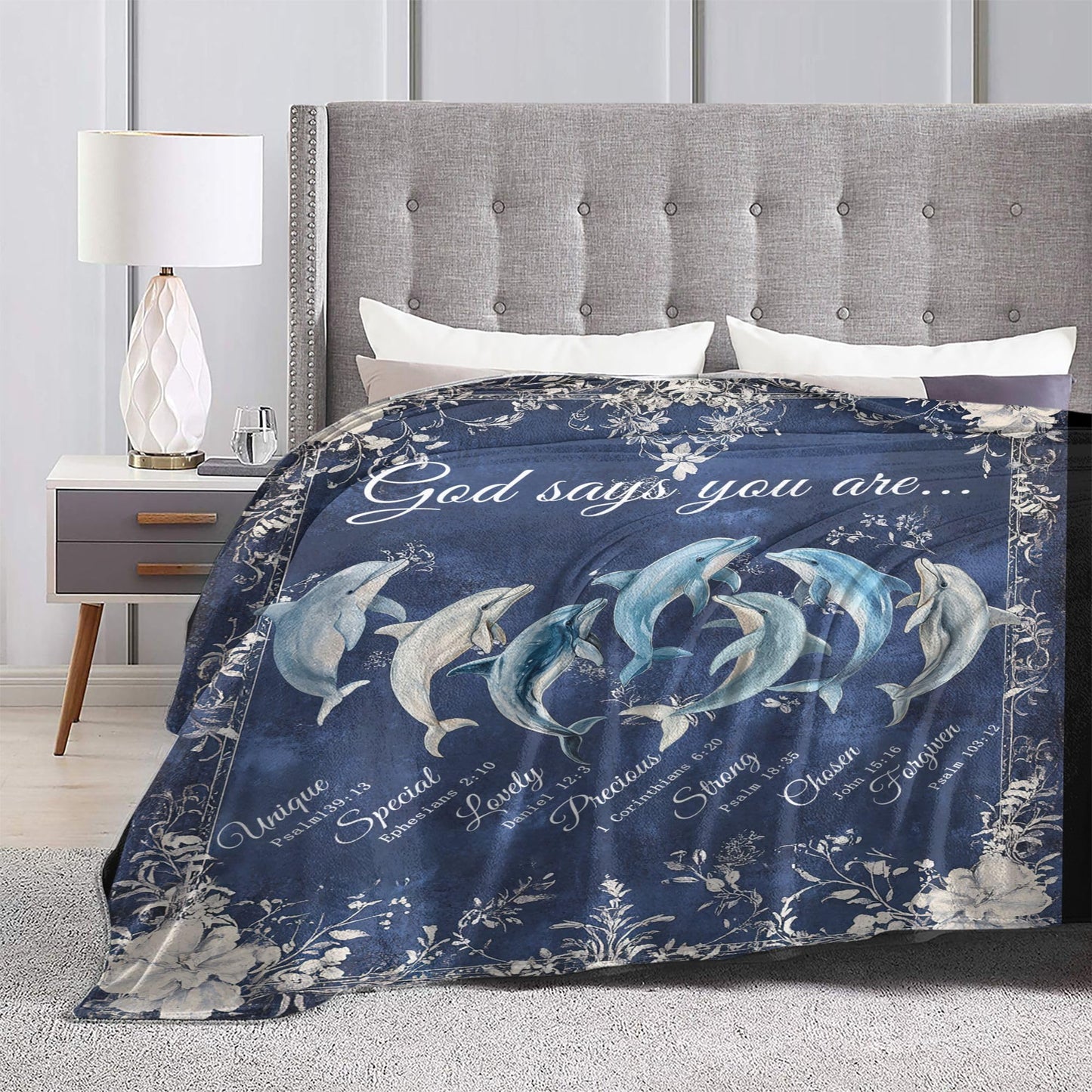 Dolphin Throw Blanket God Says You are Soft Warm Cozy Christian Scripture Dolphins Blankets Religious Bible Verse Fuzzy Plush Fleece Dolphin Blanket Nautical Ocean Gifts for Home Decor 40''X50''
