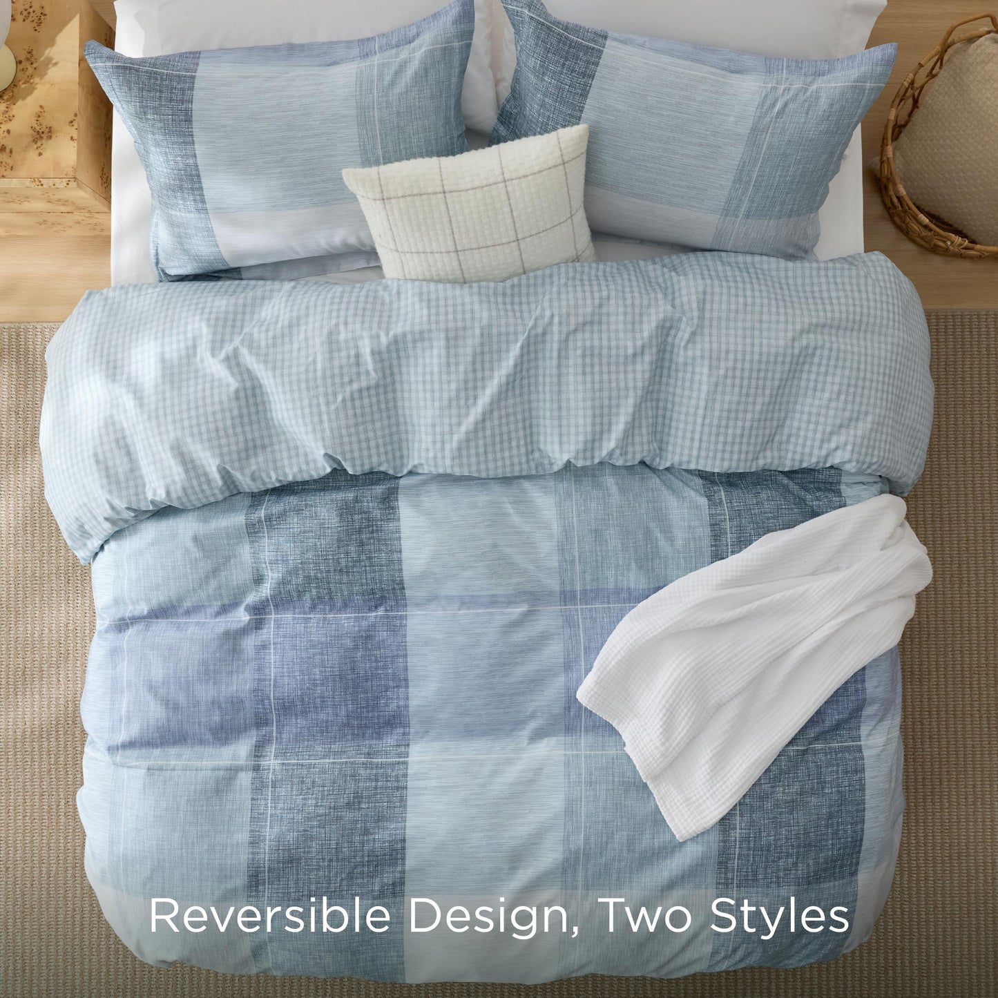 Bedsure Duvet Cover King Size - Gingham Reversible Buffalo Plaid Duvet Cover Set with Zipper Closure, 3 Pieces Blue Bedding Set with 8 Corner Ties and 2 Pillow Shams 20"x36"