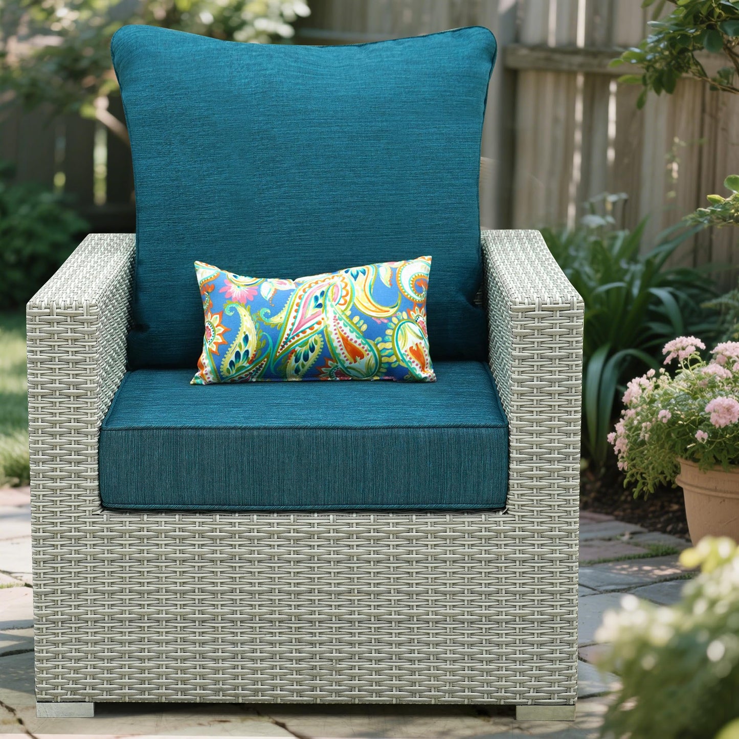 AONETOZ Luxury Outdoor Cushions Set 24 x 22 Inch, 5" Thick Olefin Patio Furniture Cushions, 30D Sponge Filling Fade Waterproof Fade Resistant with Removable Covers and Lumbar Pillow Aspen Malachite