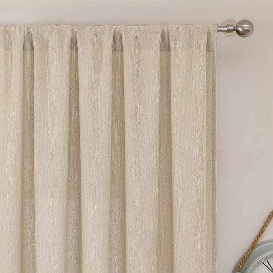 Simplebrand Natural Faux Linen Textured Curtains 63 Inch Length 2 Panels for Bedroom, Semi Sheer Light Filtering Privacy Farmhouse Curtains, Soft Thick Rod Pocket Window Drapes, 40W x 63L Inch