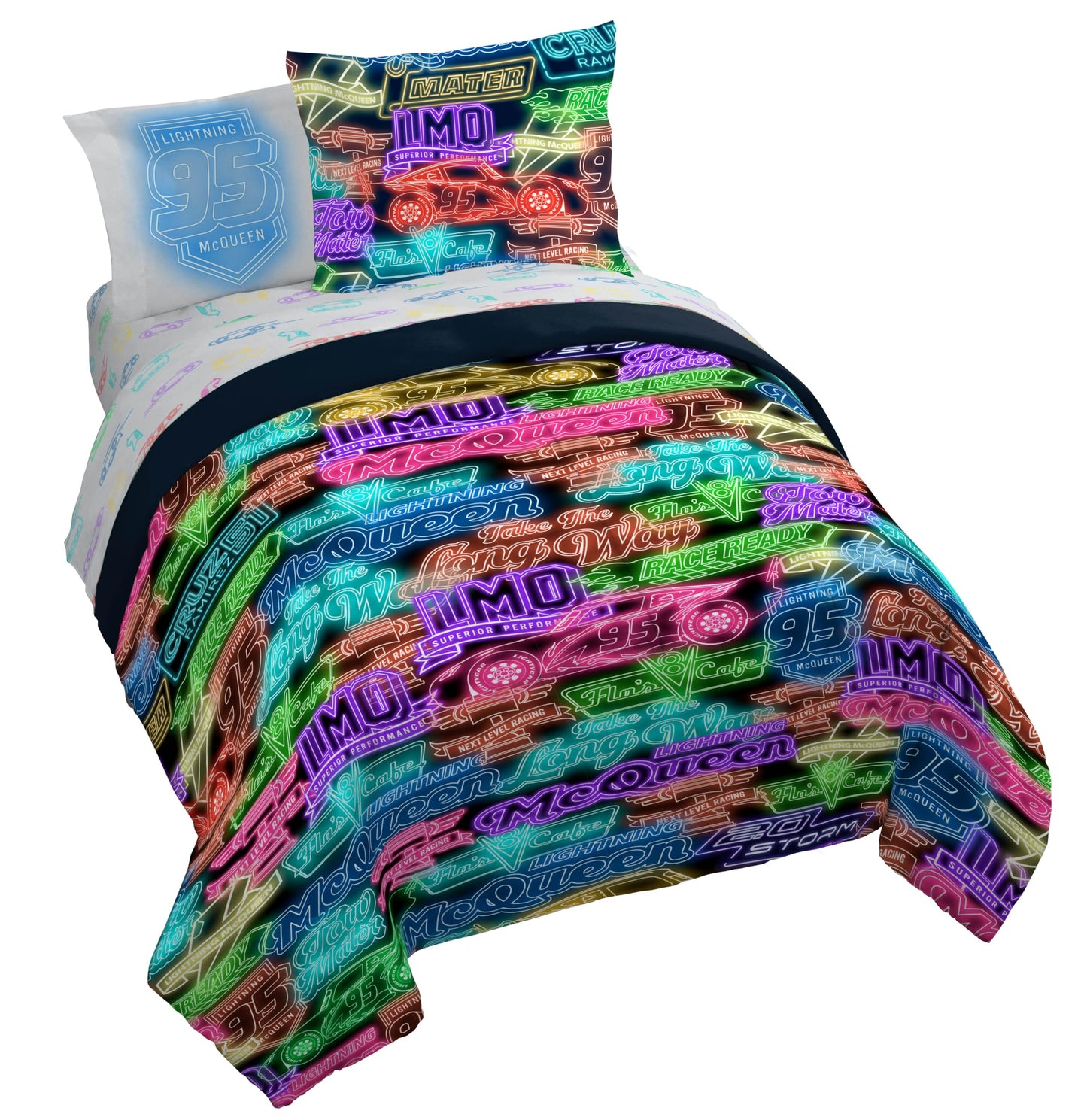 Jay Franco Kids Bed Set, Black, Cars, 7 Piece Queen