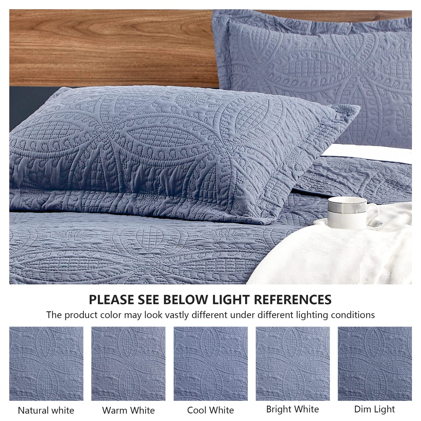Love's cabin Quilts for Queen Bed Blue Bedspreads - Soft Bed Summer Lightweight Bedspread Comforter - Modern Style Coin Pattern Coverlet for All Season - 3 Pieces (1 Quilt, 2 Pillow Shams)