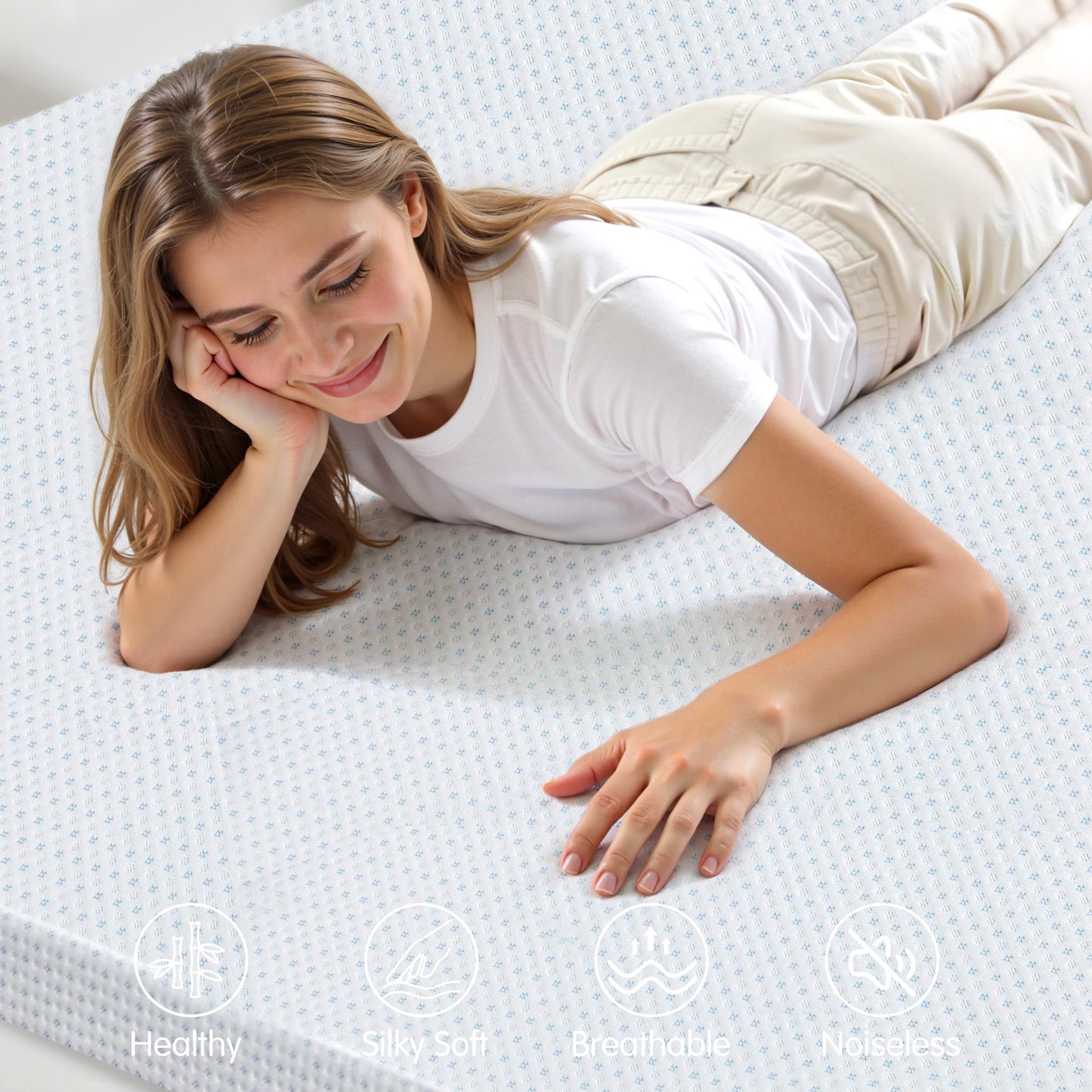 Subrtex Mattress Topper Cover (Only Cover) Mattress Protector Bedding Rayon Made from Bamboo Removable Mattress Encasement Mattress Cover with Zipper (4 Inch, White, Twin)