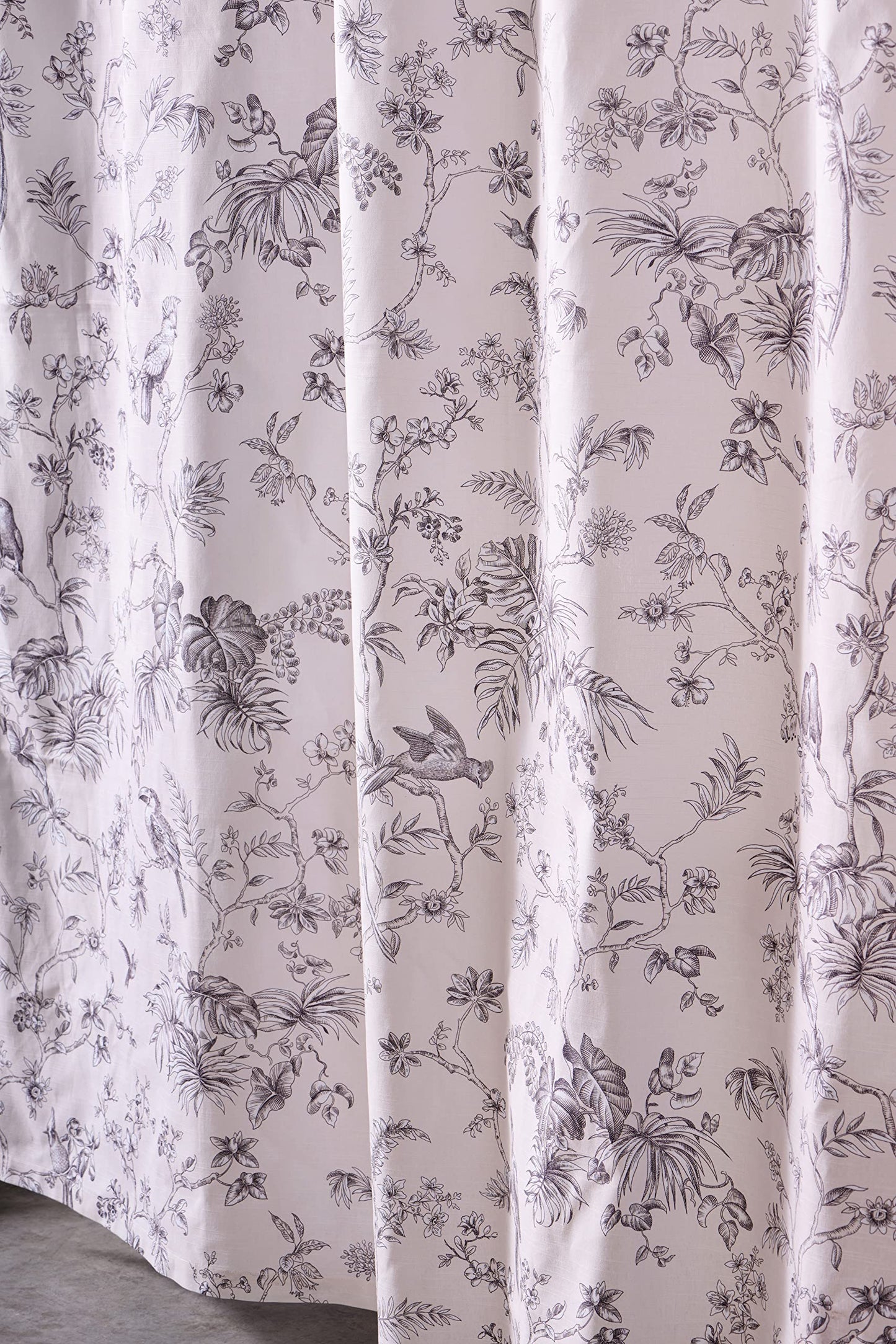 Maison d' Hermine Shower Curtain 100% Cotton One Panel 70"x72" Washable Fabric Shower Curtains for Bathroom, Easy Hanging with 12 Button Holes - Home Hotel Resort Spring Summer - Jouy Paradise - Grey