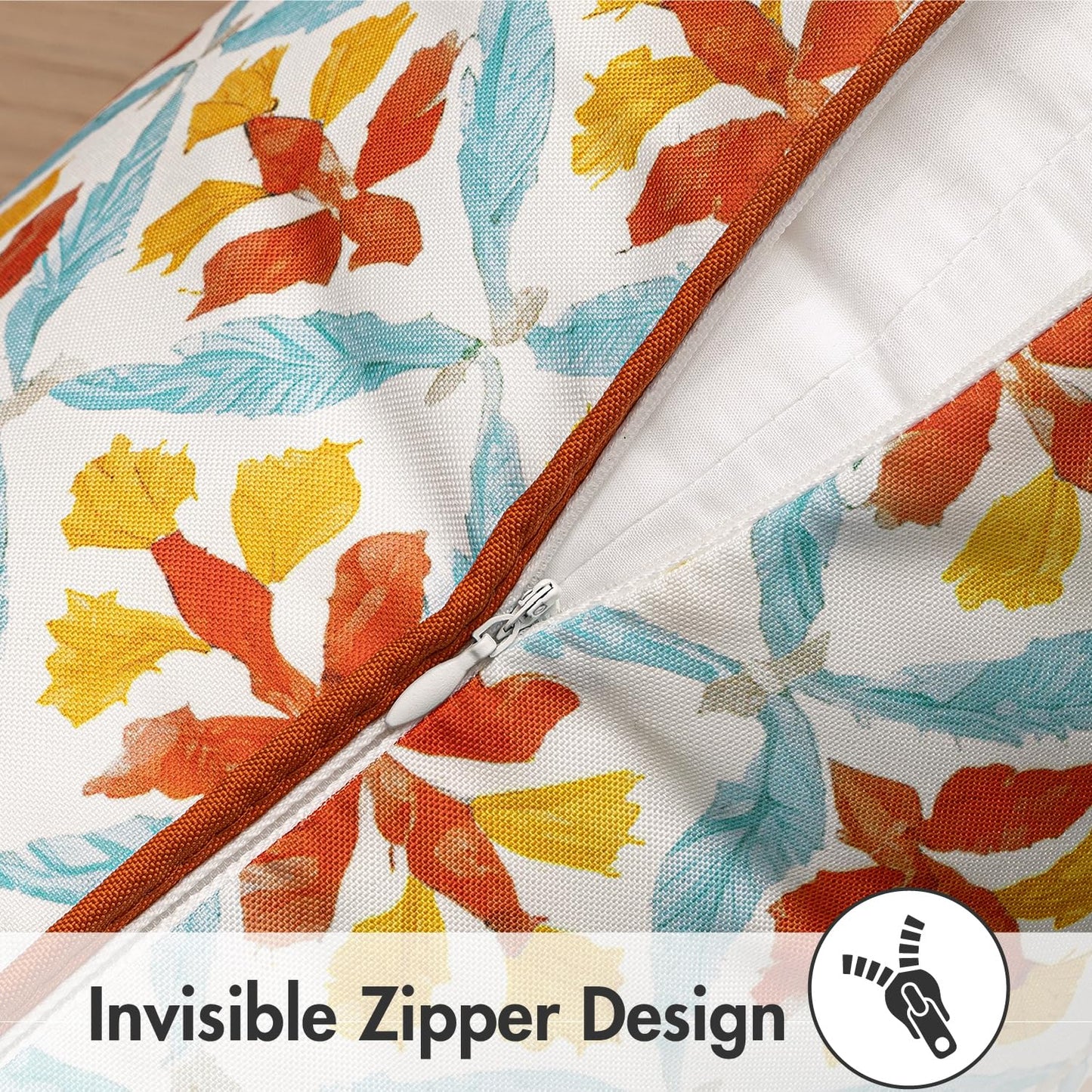 MIULEE Pack of 2 Decorative Outdoor Waterproof Throw Pillow Covers Flower Print Chic Boho Accent Pillow Covers for Square Garden Patio Cushion 18x18 Inch, Orange Teal Red