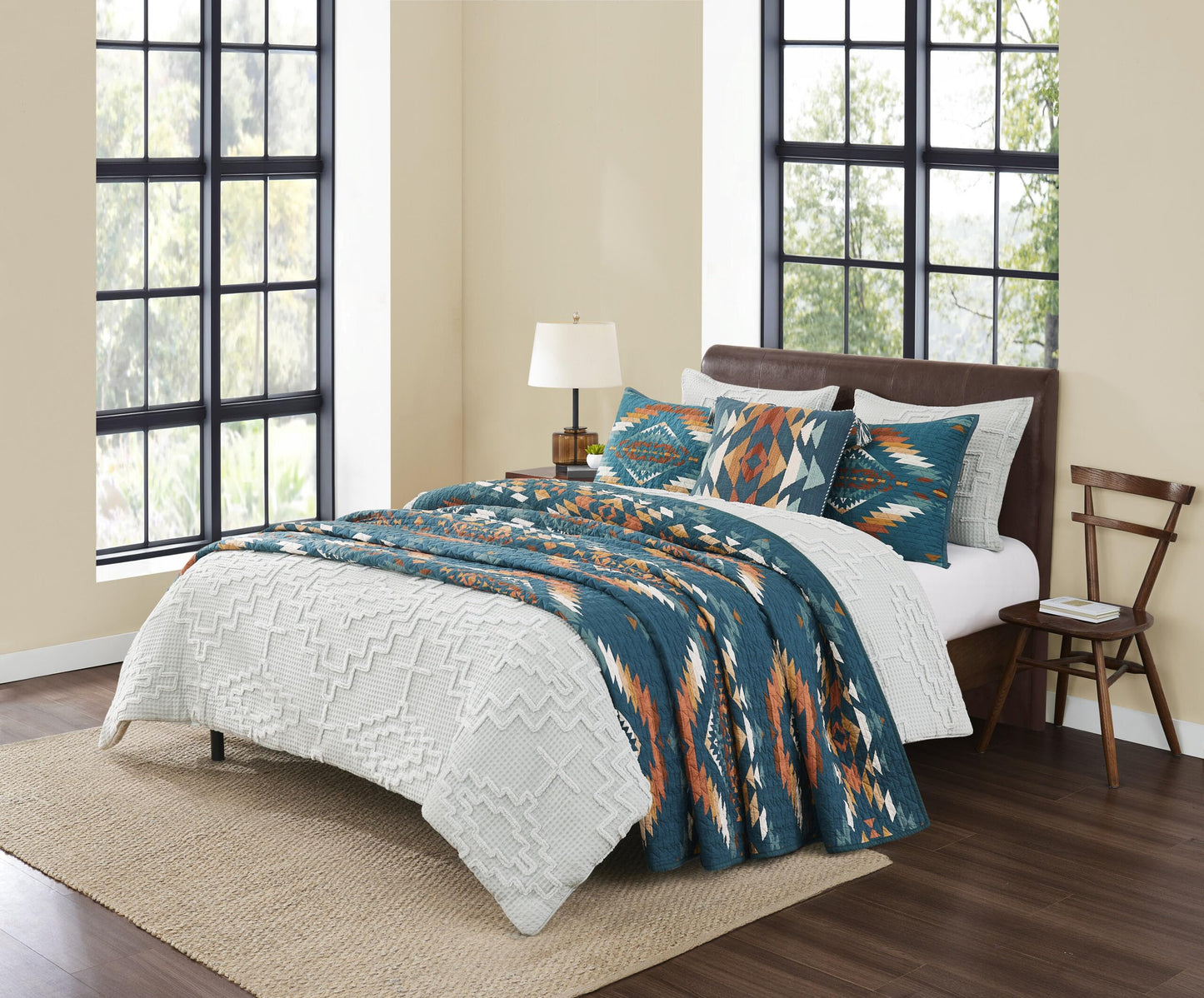 Pendleton Full/Queen Quilt Set – 100% Cotton 3 Piece Quilt Set with Shams, Soft Lightweight Bedding for Queen Size Bed, Teal Blue Multi Patterned Comforter Alternative, Queen Bedding Set (Summerland)