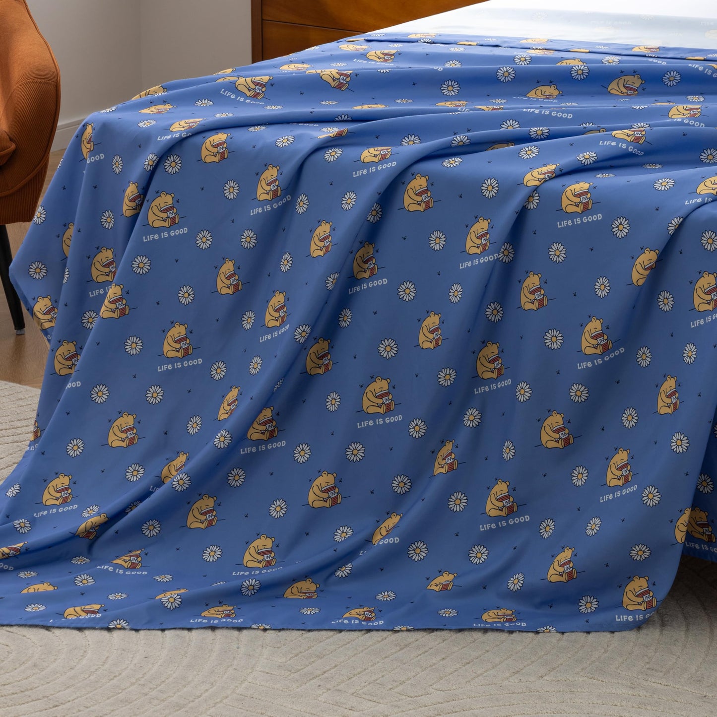 Berkshire LIG® Twin Flat Sheet (Only), Brushed Microfiber Sheet with Cute Cartoon Characters, Soft, Breathable, Easy-Care Bedding for LIG Fans, Spring Hunny Small Cornflower Blue