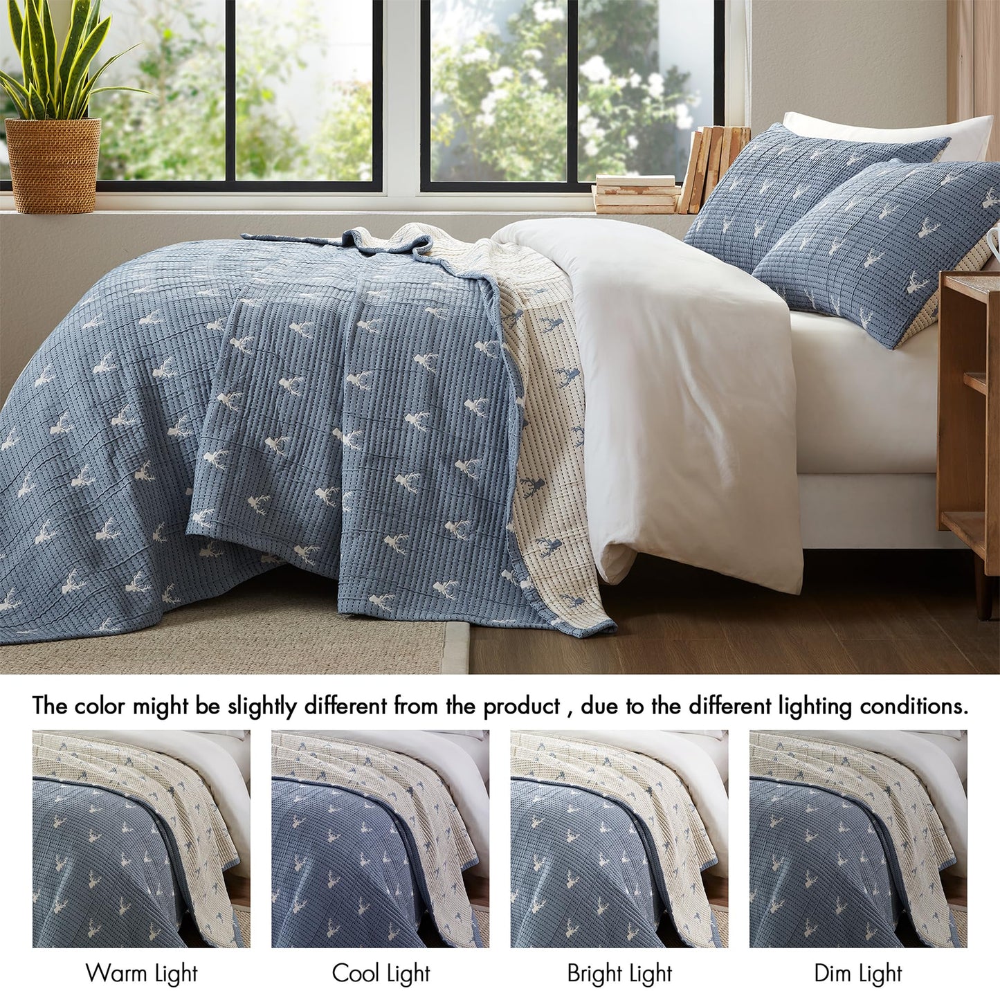 Woolrich Coverlet Set Rustic Lodge Design, 3 Piece Set All Season, Lightweight Reversible Farmhouse Bedspread Bedding, Shams, Full/Queen, Blue