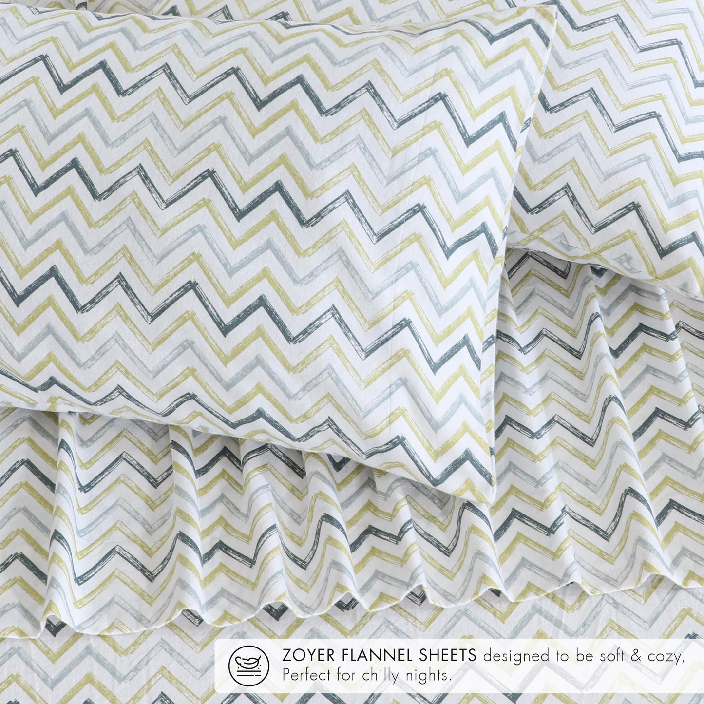 ZOYER Flannel Sheets Twin XL Size - 100% Cotton Double Brushed Twin XL Sheet Sets, Deep Pockets 16 Inches, All Seasons Breathable & Extra Soft Bed Sheets, Warm & Cozy, 3 Piece, Zig & Zag