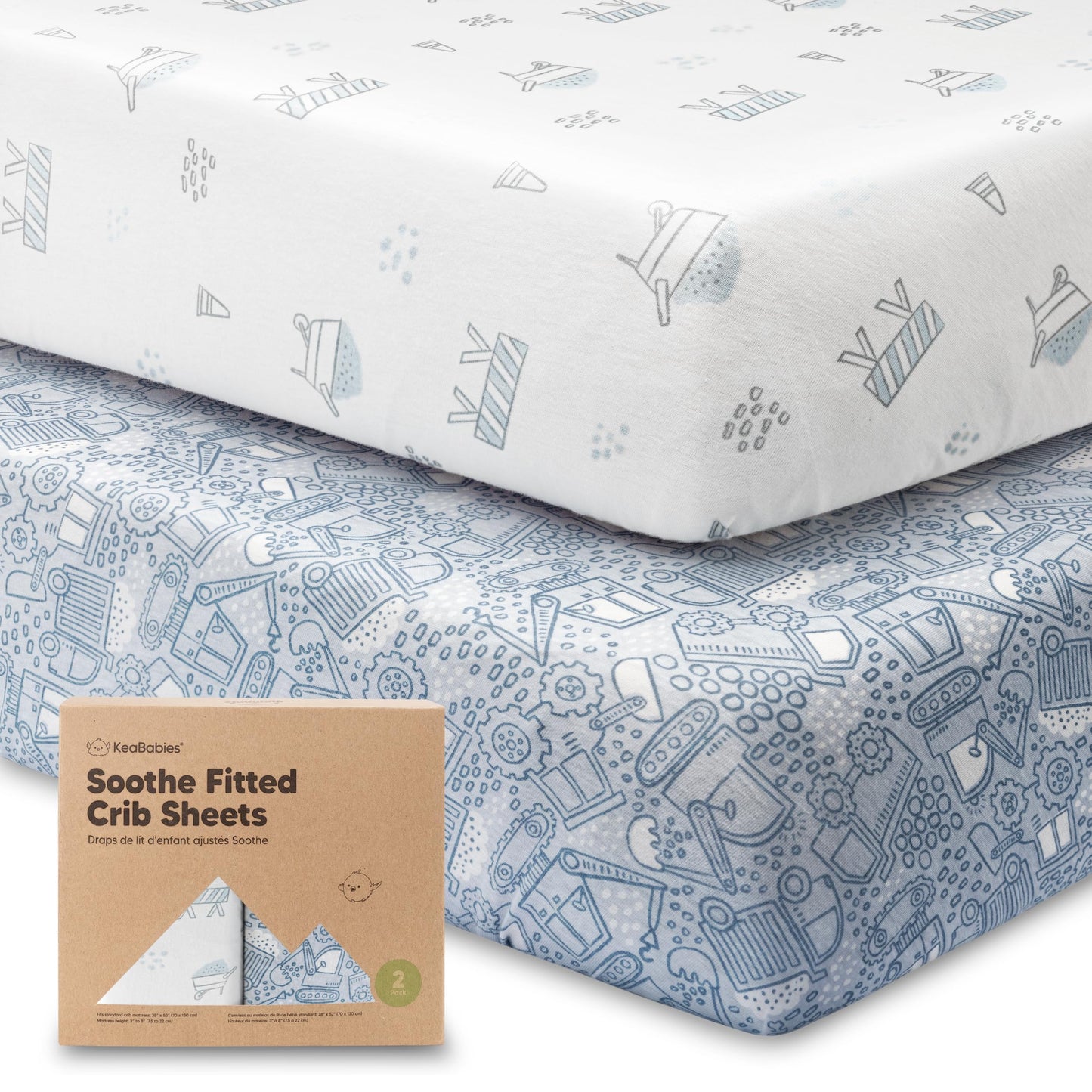 KeaBabies 2-Pack Organic Cotton Crib Sheets for Boys, Girls - 52x28 Fitted Crib Mattress Sheet Neutral, Breathable Cover for Baby Bed Set, Toddler Mattress, Soft & Cute Prints (Excavation)