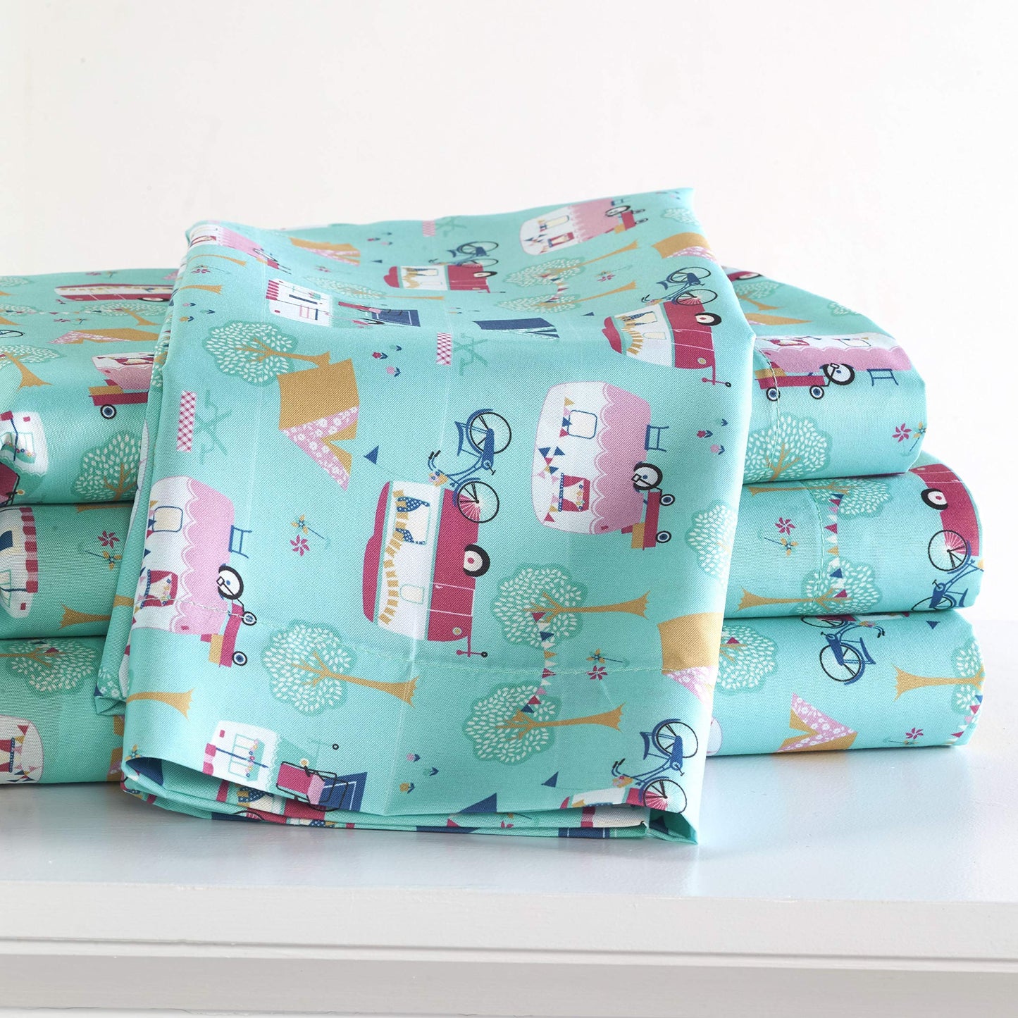 The Lakeside Collection Retro Happy Glamping Lifestyle Bedding Sheet Set, King