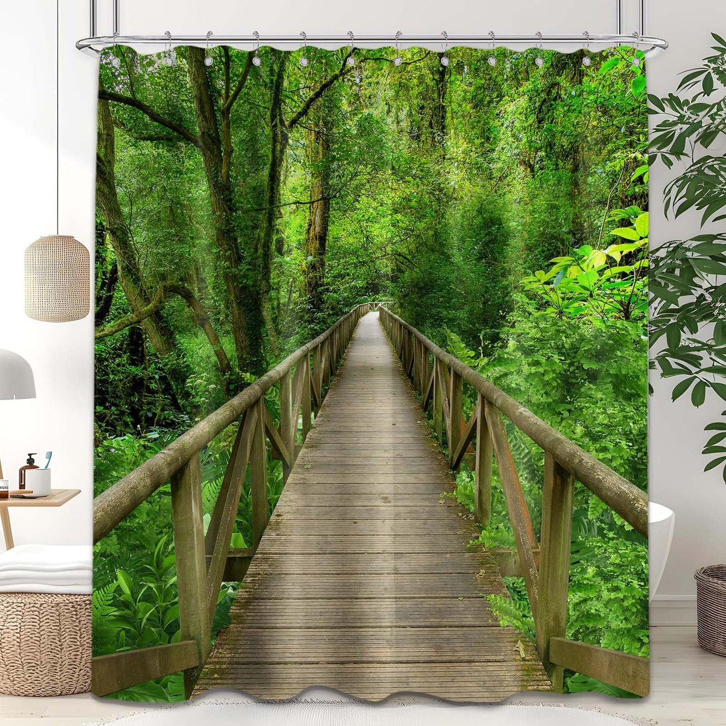 Pdvbiee Forest Wooden Bridge Shower Curtain, 70 X 72 Inch