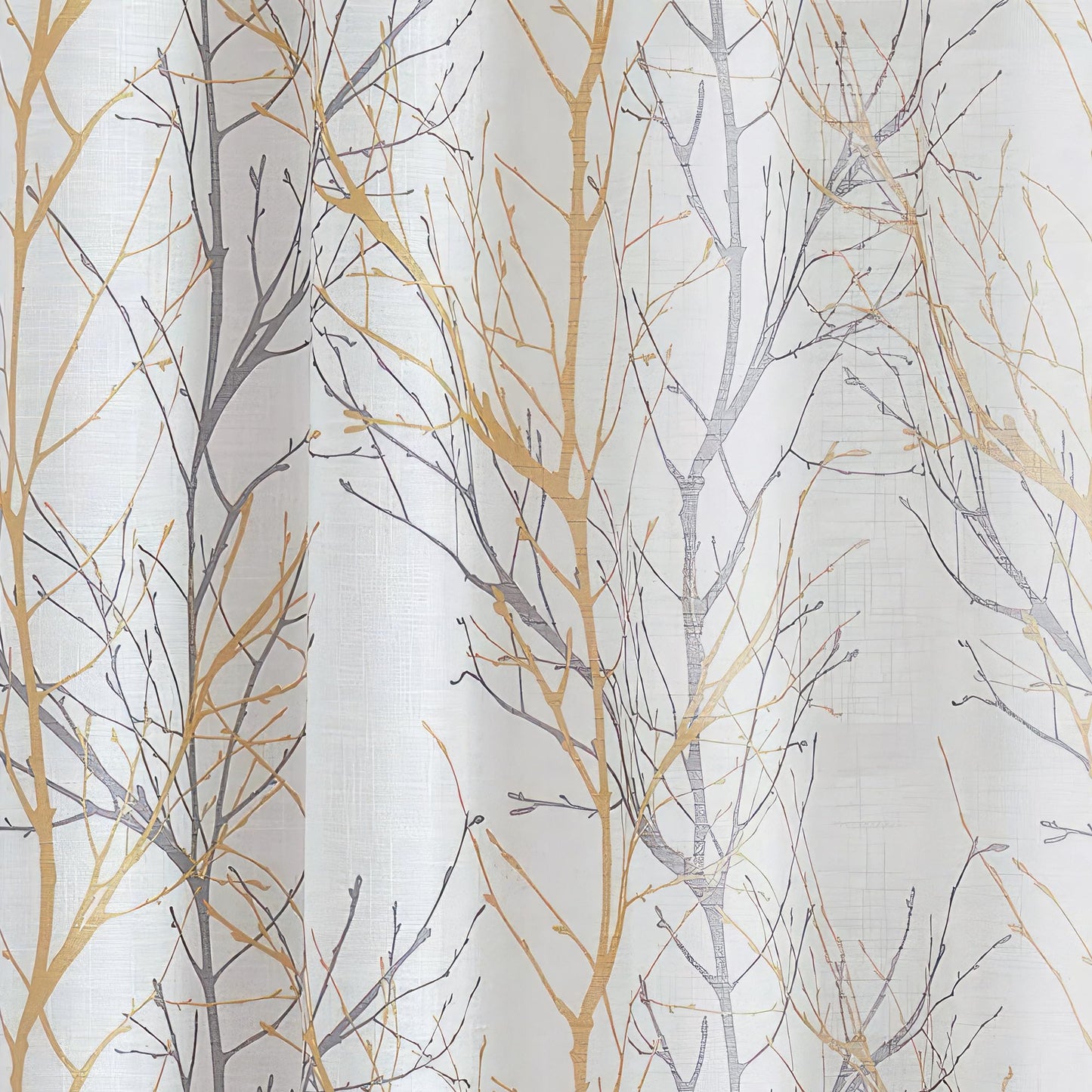 FMFUNCTEX Linen Semi Sheer Curtains for Bedroom, Yellow White Curtains 84 Inches Long for Living Room, Grey Tree Branch Print Curtain Light Filtering Farmhouse Window Drapes, Grommet Top 2 Panels