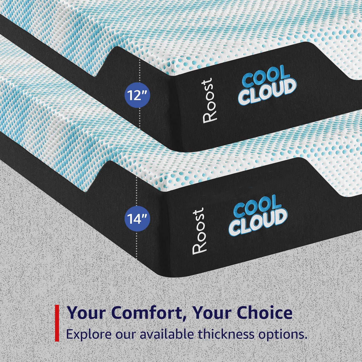Roost Sleep Cool Cloud 14-Inch King Mattress, Gel Memory Foam for Back Pain Relief & Cool Sleep, Medium Plush, CertiPUR-US Certified, Made in USA, Bed in a Box