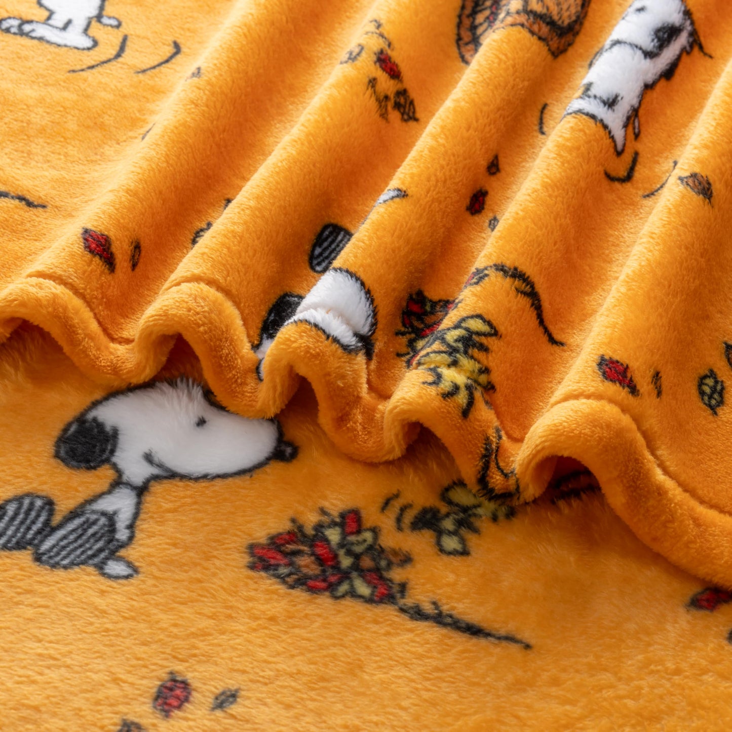 Berkshire Blanket Peanuts® VelvetLoft® Cute Character Snoopy Plush Throw Blanket,Snoopy and Woodstock Fall Birds & Leafs Orange,Throw 55 in x 70 in (Official Peanuts® Product)