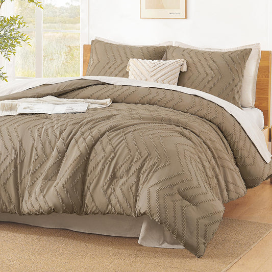 Litanika Taupe King Comforter Set, 3 Pieces Lightweight Tufted Bedding Sets, Down Alternative Comforter Fluffy Bed Set Gift Choice