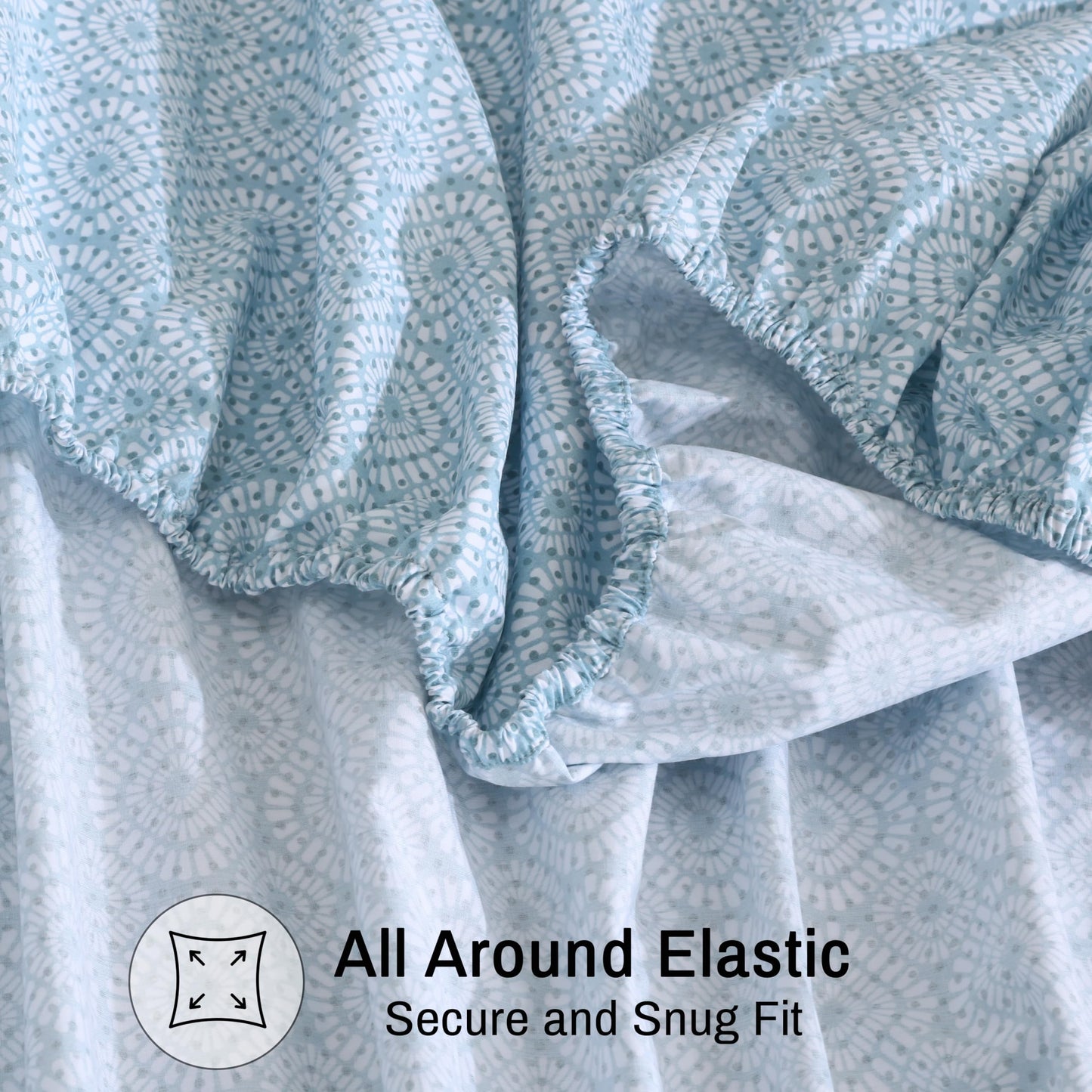 ZOYER 100% Cotton Percale Sheets Queen – Cooling Breathable Bed Sheets for Hot Sleepers, Crisp Hotel Style Bedding, Deep Pocket 16”, Lightweight Soft Durable 4 Pcs Sheet Set, Teal Geo