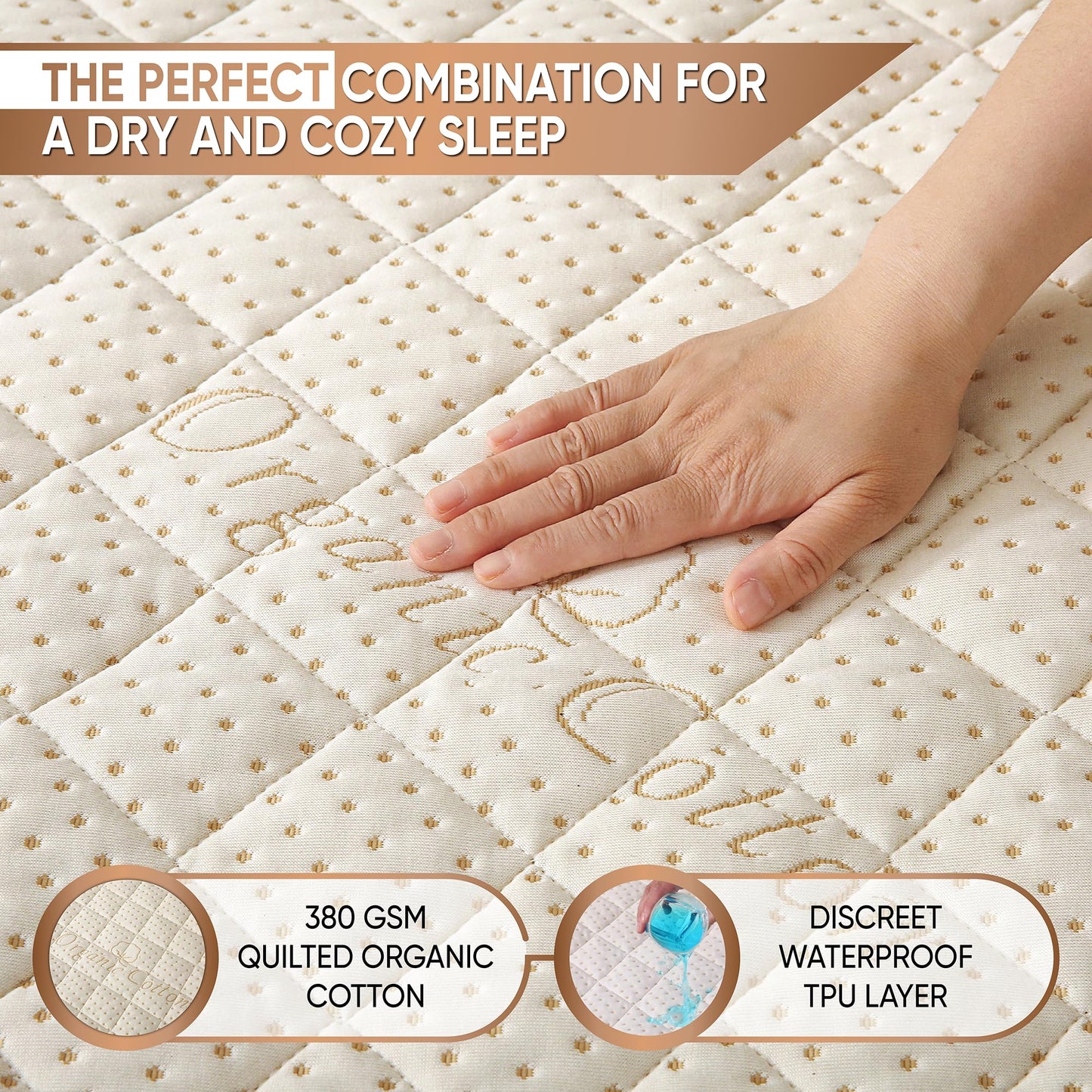 Luxury Quilted Organic Cotton Mattress Protector Twin Size - Premium 380 GSM Waterproof & Breathable Pad - Deep Pocket Fitted Cover - Soft & Silent Protection