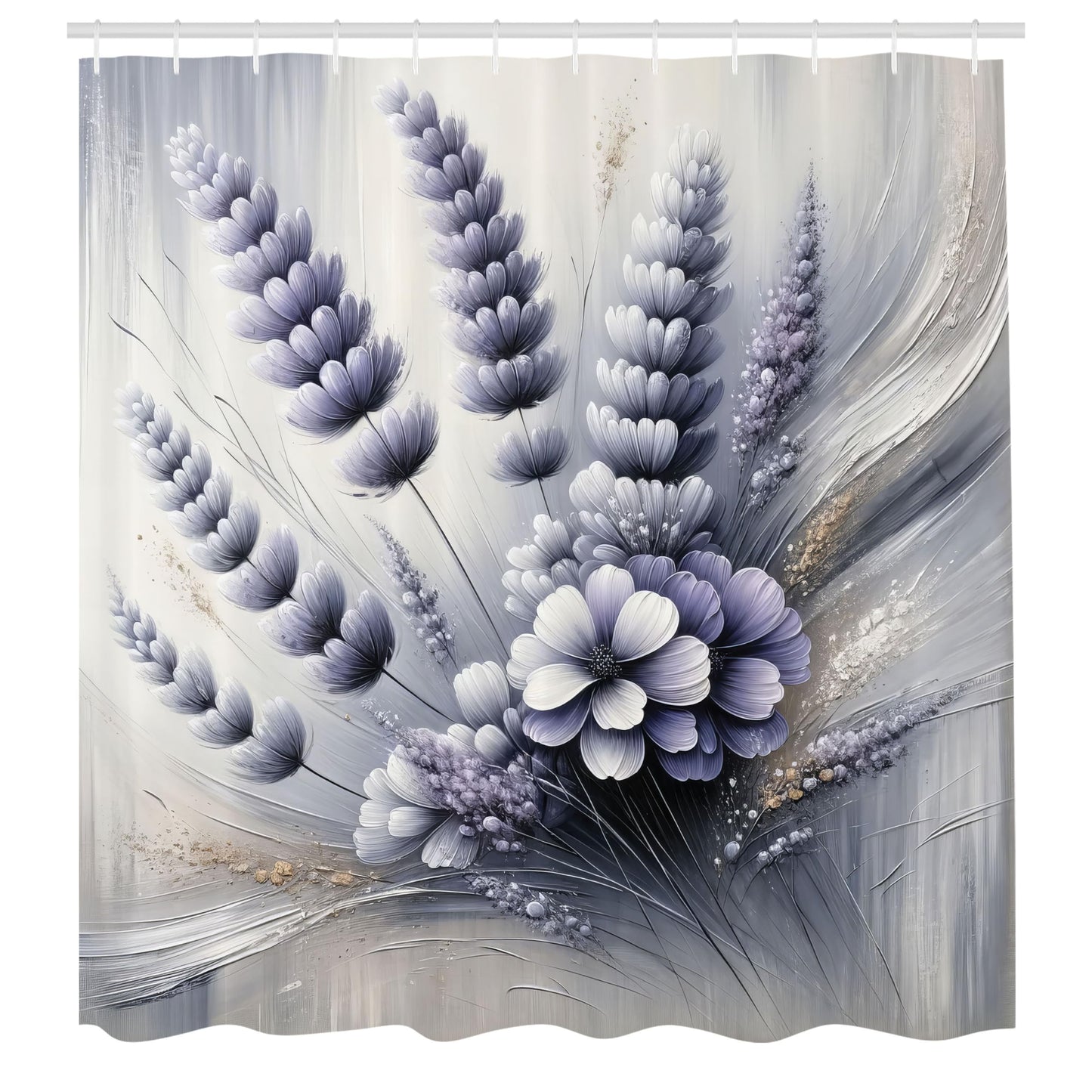 Ambesonne Lavender Shower Curtain, Gentle Illustration of Purplish Petal Floral with Oil Paint Look Backdrop, Cloth Fabric Bathroom Decor Set with Hooks, 69" W x 70" L, Ceil Blue Pale Grey