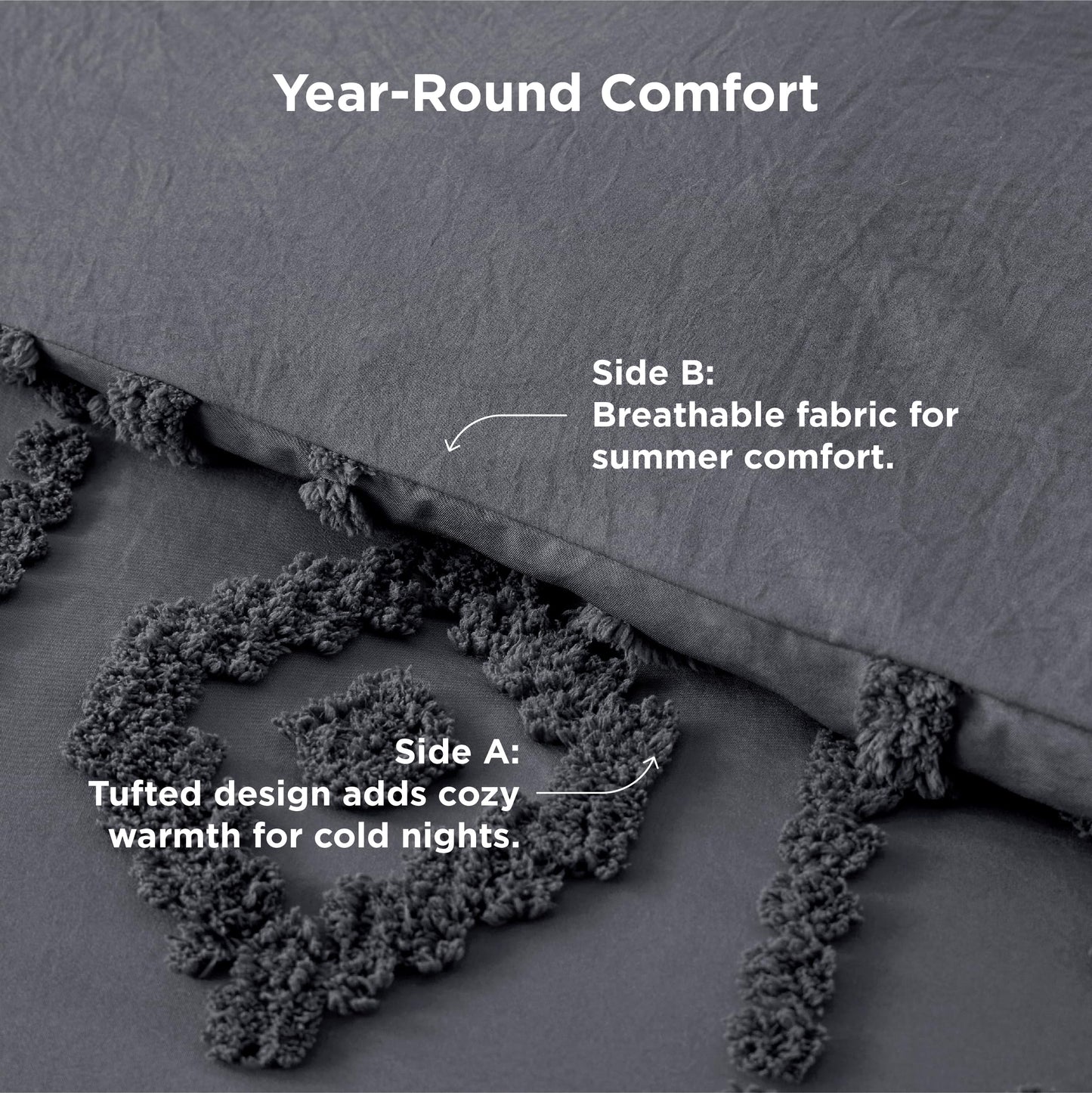 Bedsure Boho Tufted Grey Comforter King Size, GentleSoft™ 3 Pieces Boho Farmhouse-Style Decor Bedding, Exquisite Bedding for All Seasons, 1 Bed Comforter, 2 Pillow Shams, 104x90 Inches