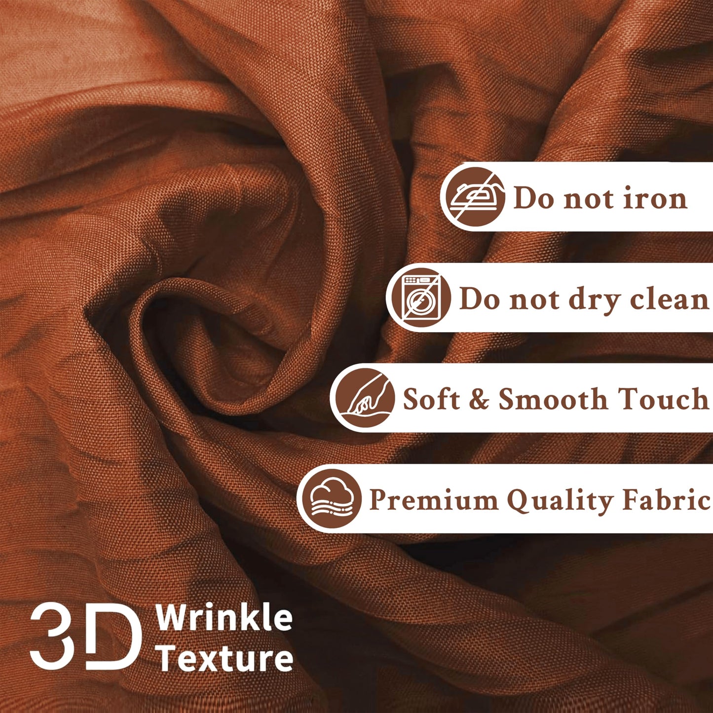 HONCO DIRECT Caramel Ruffle Shower Curtain with Crumpled Texture & Snap -in Liner - No Hooks Required Bathroom Luxury Decor, 72"x72" Waterproof Fabric with Privacy Top Window