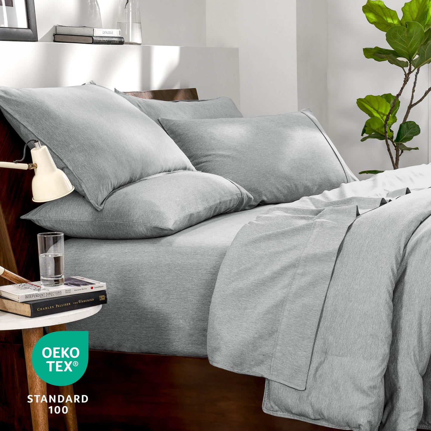 Bare Home Bed-in-A-Bag 7 Piece Comforter & Sheet Set - King - Goose Down Alternative - Ultra-Soft 1800 Premium Bedding Set - Cationic (King, Heathered Pewter)