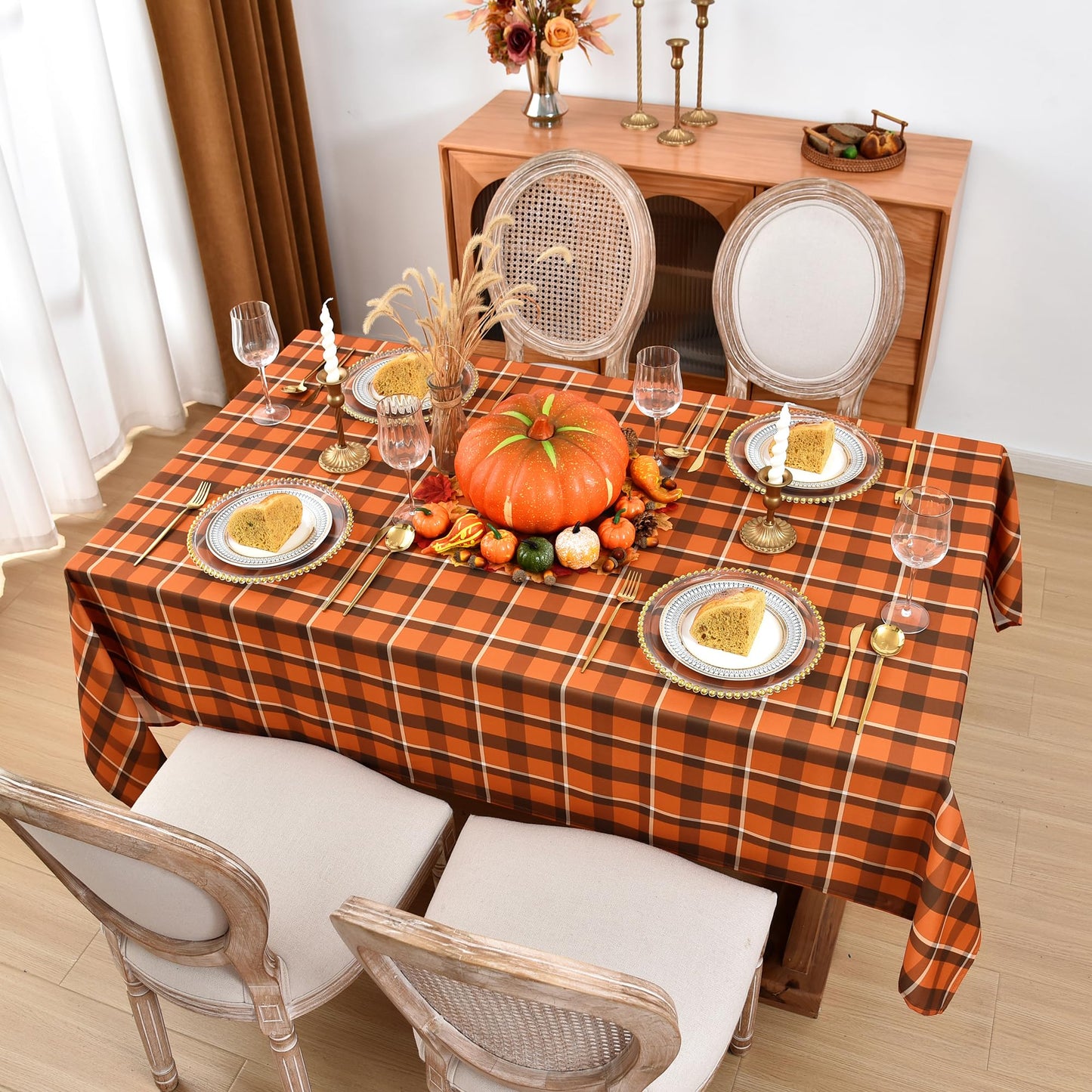 Essifunia Gingham Plaid Tablecloth - Rectangular 58x102 Inch Water Resistant Thanksgiving Table Cloth for Indoor/Outdoor Use - Seasonal Fall Harvest Table Cover for Halloween, Picnics, and Parties