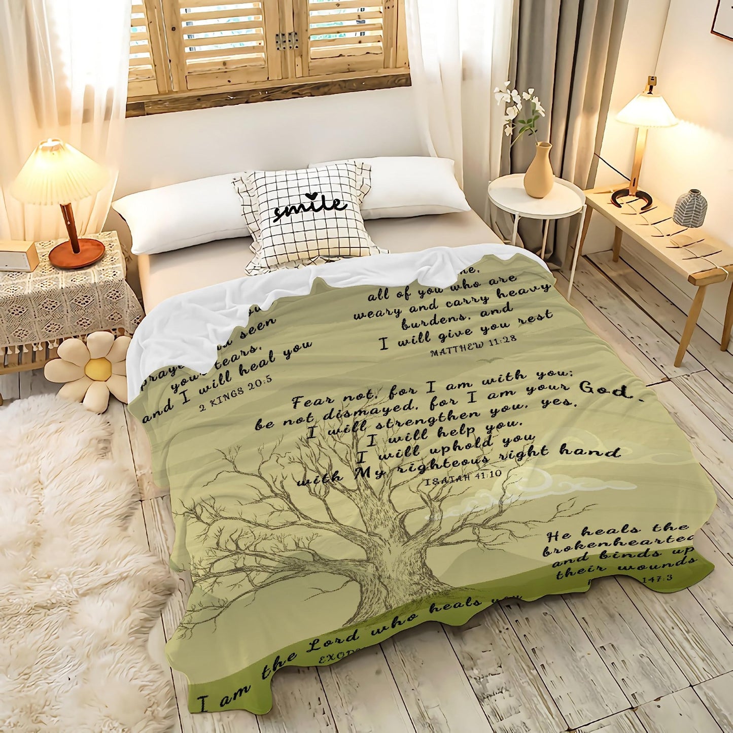 AMITAYUS Tree Healing Scripture Bible Verse Fleece Throw Sympathy Prayer Blanket Religious Christian Inspirational Gifts for Women Friends - 40''x50''