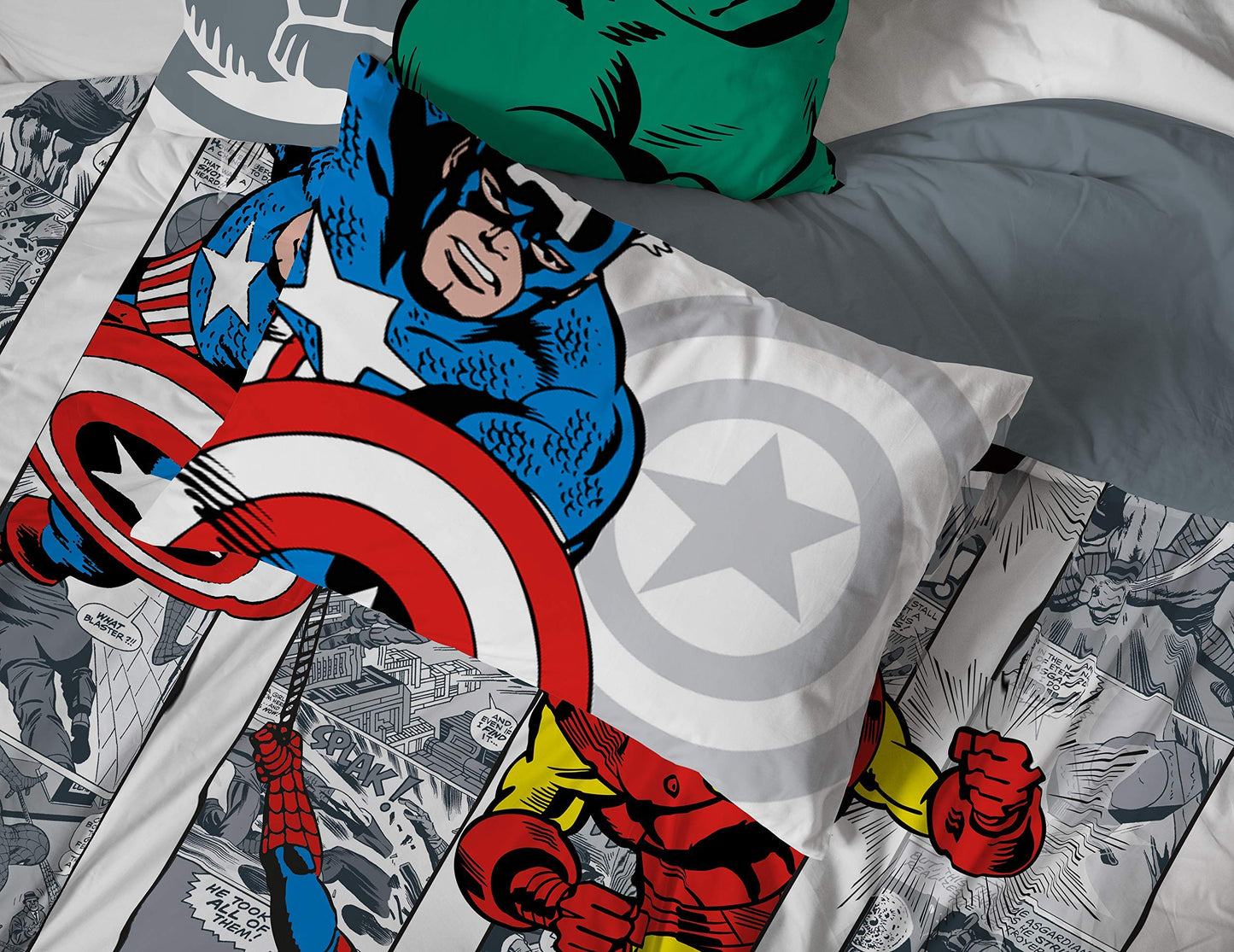 Jay Franco Marvel Avengers Comic Cool 7 Piece Queen Bed Set - Includes Comforter & Sheet Set - Bedding Features Captain America, Spiderman, Iron Man, Hulk, & Thor - Super Soft