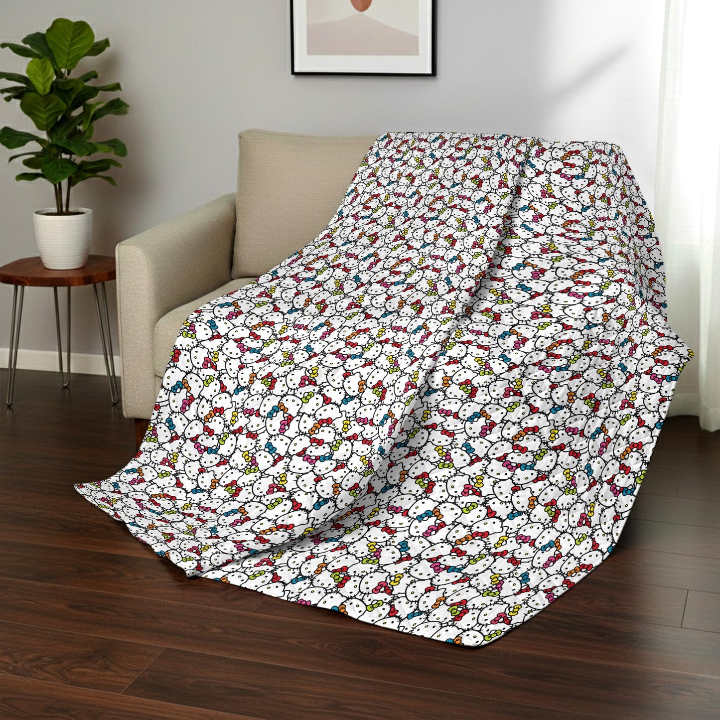 Northwest Sanrio Hello Kitty Rainbow Bows Quilted Throw, Comfy Throw, Adults Boys Girls, Soft Lightweight for Chair or Couch, 60 x 80 inches