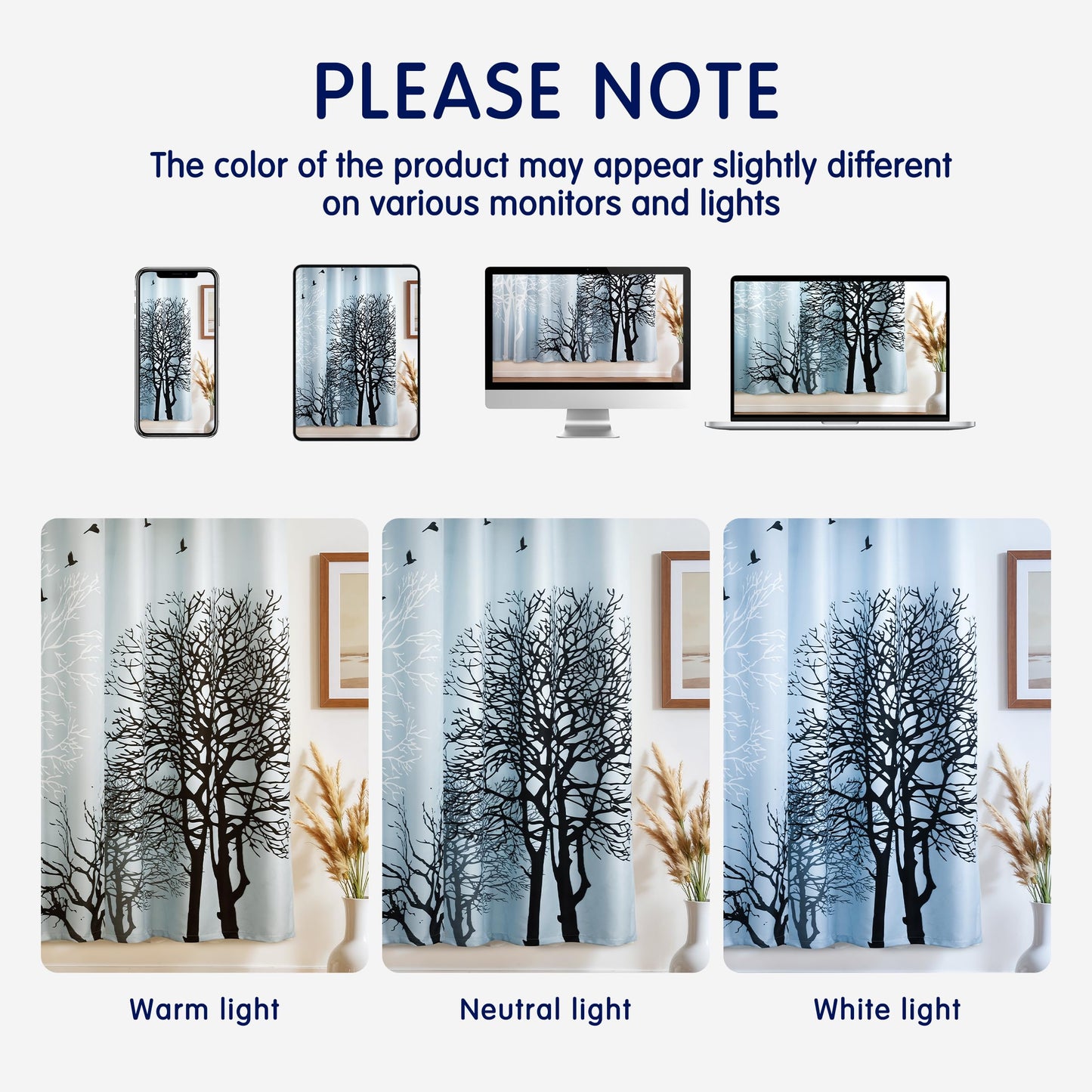 SUBRTEX Light Flitering Curtains 52Wx95L, Room Darkening Vibrant Floral Drapes, 50% Blackout, Semi Sheer Boho Farmhouse Curtains for Living Room, Light Blue