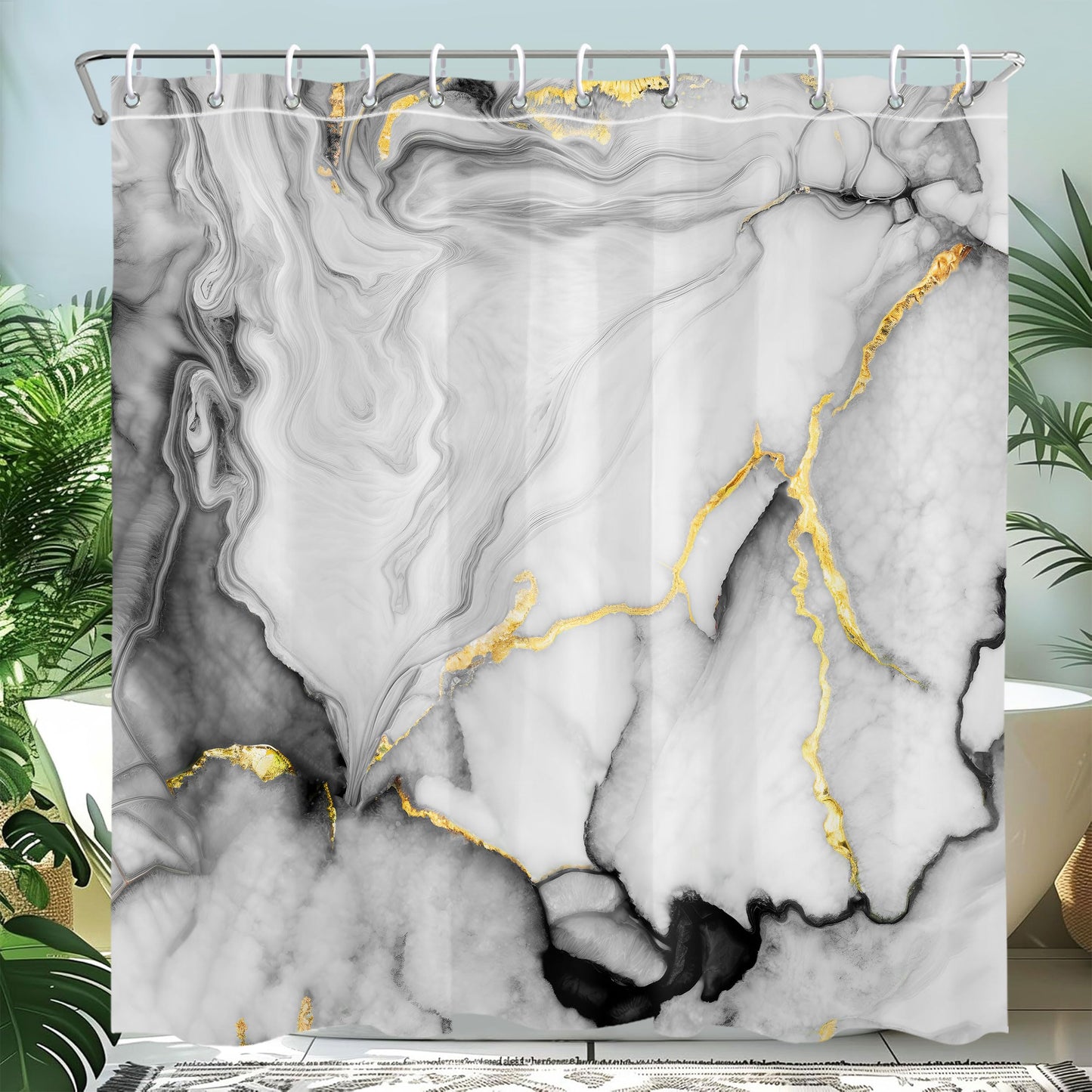 Mayormyth Shower Curtain Black Marble Modern Abstract Shower Curtains for Bathroom Decor Luxury Ink Texture Shower Curtain Set with Hooks Polyester Waterproof Cloth Fabric with Hooks