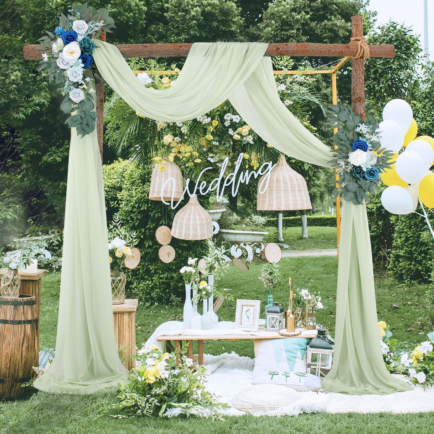 BOYOUTH Dark Green Voile Swag Scarf Valances Curtains,Long Sheer Chiffon Fabric Backdrop Curtains Scarves for Wedding Arch Draping,Party Outdoor Decor,30 by 394 Inches,1 Panel