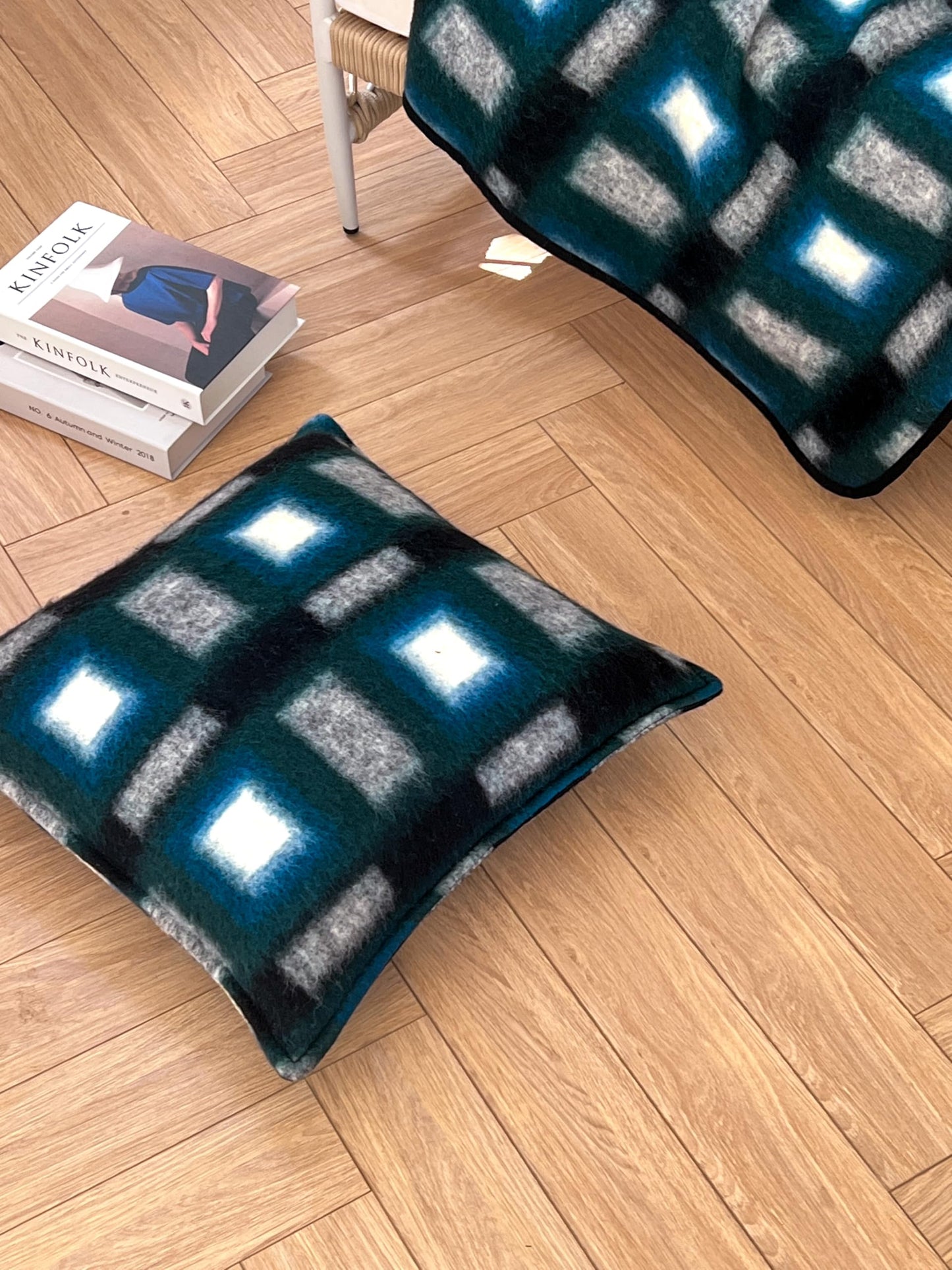Crumbs Home Modern Decorative Throw Blanket for Couch, Sofa, Bed, Blue Green Black Plaid, 55"x60"