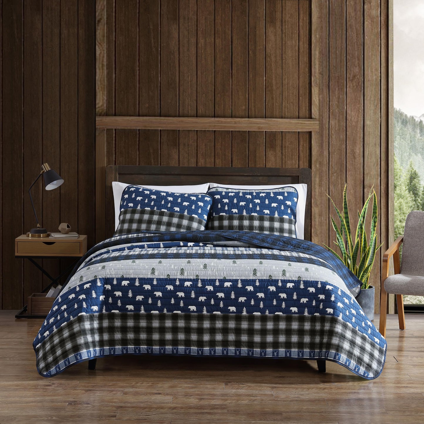 Eddie Bauer - Queen Quilt Set, Reversible Cotton Bedding with Matching Shams, Luxurious Bedding Set (Blue Creek Navy, Queen)