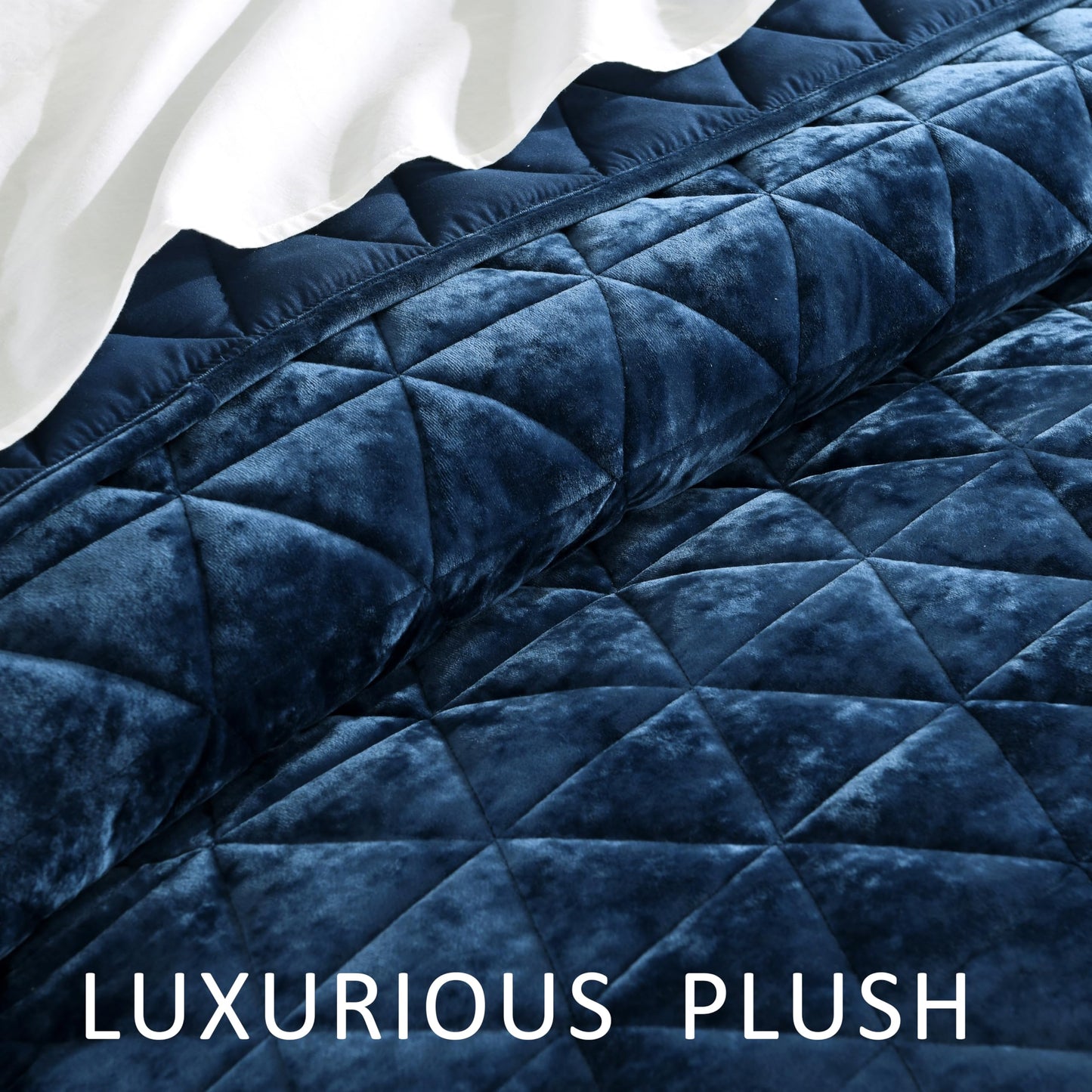 Homzard Velvet Quilt Set Queen Size Bedding Set, Blue Queen Size Comforter Set,Navy Blue Bedspreads, Luxurious Plush Bedding Sets，Soft Lightweight for All Season