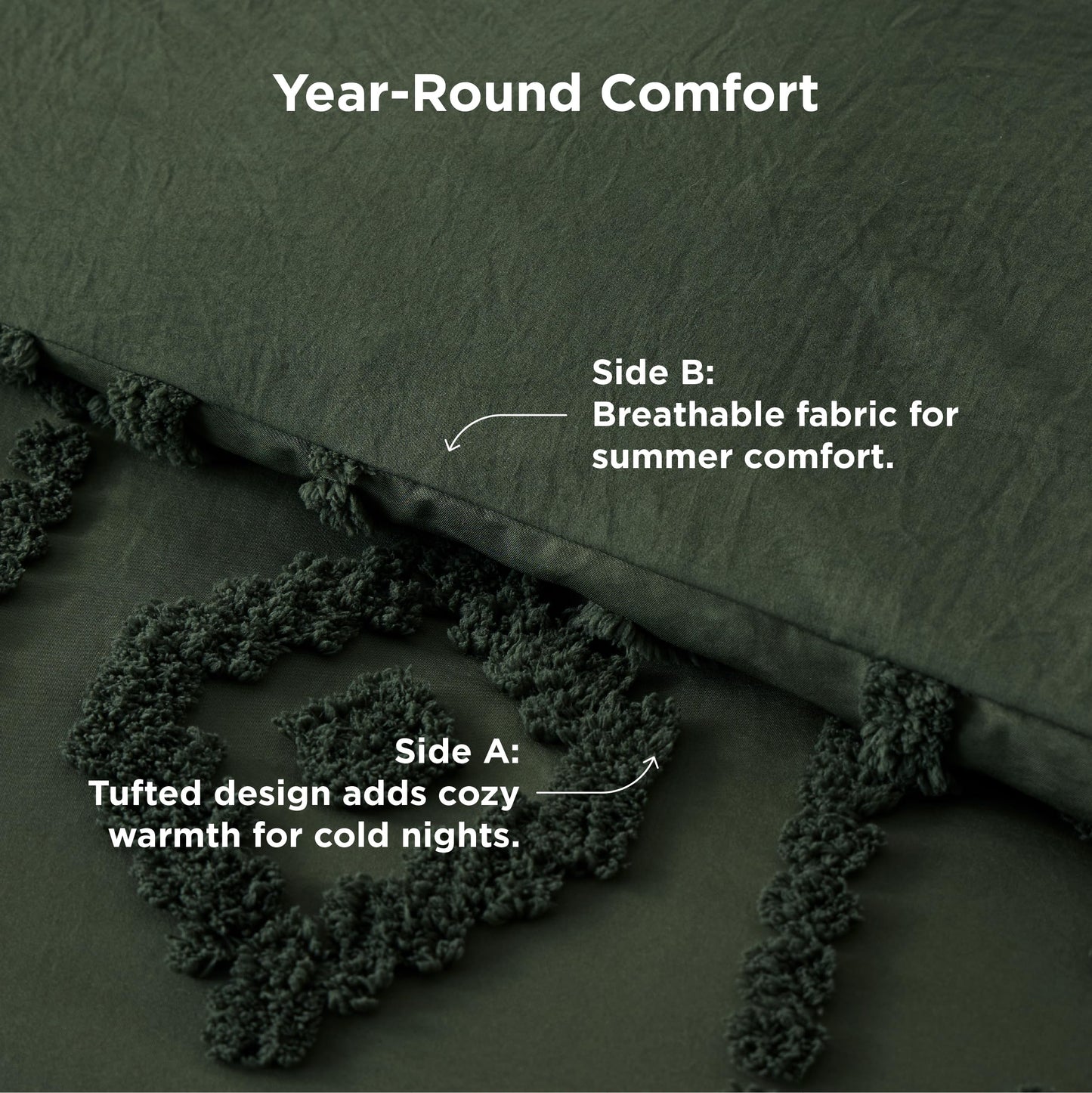 Bedsure Boho Tufted Green Comforter King Size, GentleSoft™ 3 Pieces Boho Farmhouse-Style Decor Bedding, Exquisite Bedding for All Seasons, 1 Bed Comforter, 2 Pillow Shams, 104x90 Inches