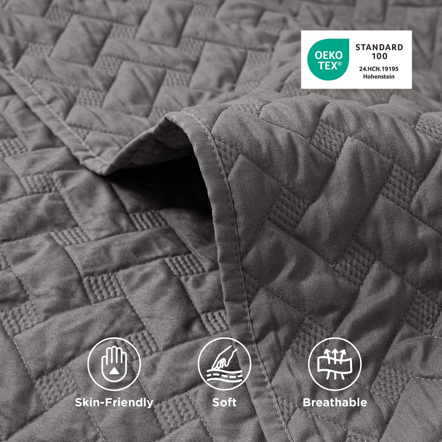 Bedsure Quilts Queen Size - Grey Bedspreads Queen Size with Basket Weave Pattern, Soft Quilt Bedding Set, Lightweight Comforter Set Coverlet for All Seasons with 2 Pillow Shams (90" x 96")