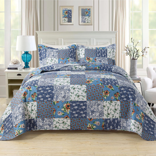 BEDIFANY Quilts Queen Size Bedding Set - Cotton-Filled Lightweight Bedspreads Queen Size (90 x 98 inch) with Garden Pattern - Reversible Farmhouse Queen Quilt Bedding Sets for Decorations, 3 Pieces