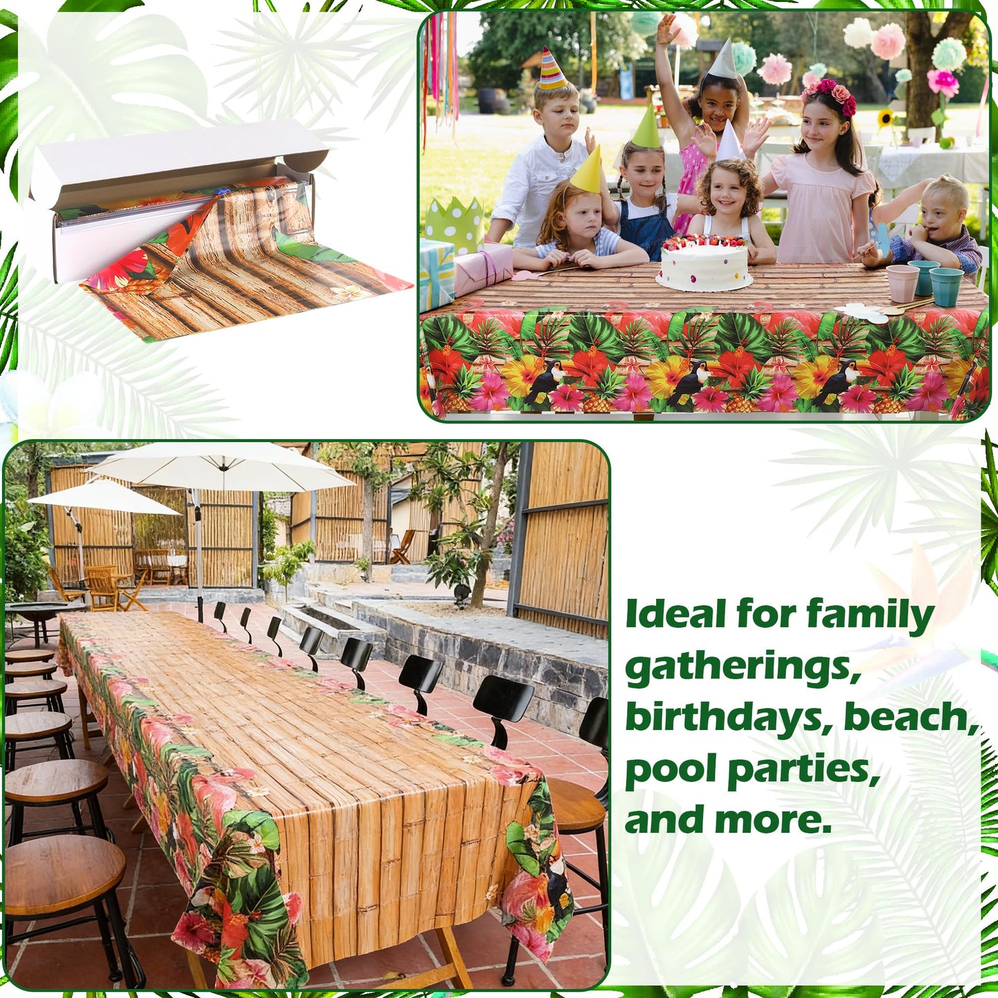 Kochorie 100 Ft X 54 Inch Hawaiian Luau Party Tablecloth Roll with Cutter Box, Disposable Plastic Hawaii Tiki Totem Table Cover, Aloha Tropical Floral Table Decorations for Summer Beach Pool Birthday