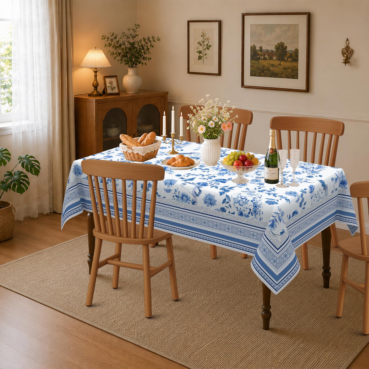 Viyeneyo Rectangle Tablecloth 60x102 Inch, French Blue Vase Table Cloth