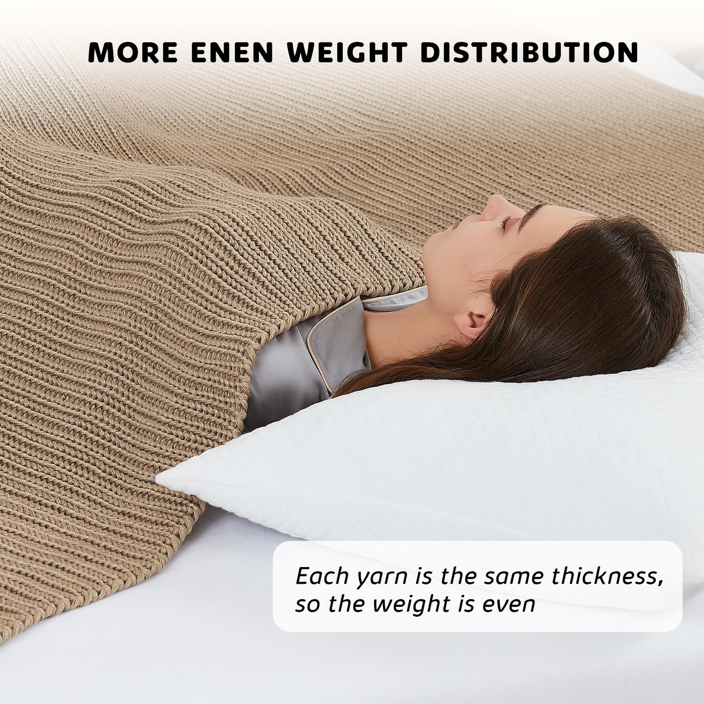 L'AGRATY Knitted Weighted Blanket - 50''x60'' 7lbs Cooling Chunky Knit Heavy for Adults Braided Crochet Throw Thick Cable Yarn Decorative No Beads Evenly Machine Washable, Beige