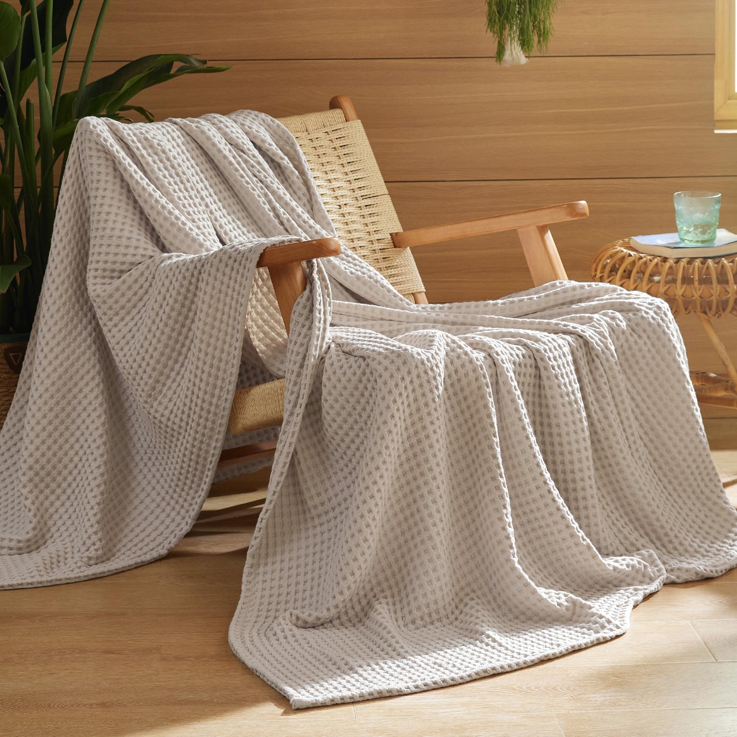 Bedsure 100% Cotton Throw Blanket for Summer, Ultra Soft Waffle Weave Linen Blanket for Couch Sofa Chair Bed, Thin Lightweight Breathable Bedding Gifts for Women, Men, Teens, Kids, 50"x70"