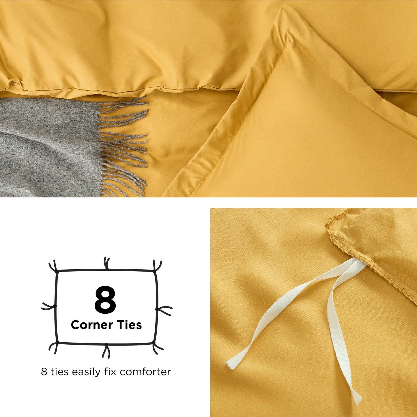 Bedsure Duvet Cover Queen Size - Soft Double Brushed Bedding Set for Kids & Adults, Zipper Closure, 3 Pieces, Includes 1 Duvet Cover (90"x90") & 2 Pillow Shams, NO Comforter, Golden Yellow