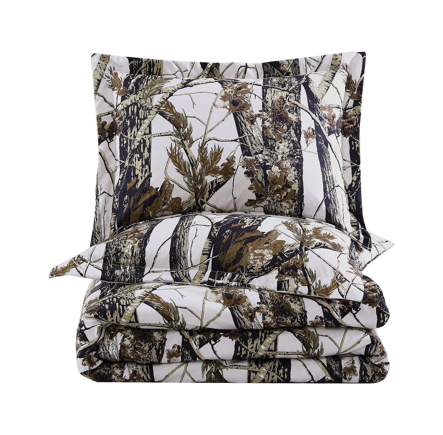 Chezmoi Collection Salem 3-Piece Cabin Lodge Forest Woods Comforter Set - Nature Camo Tree Leaves Printed Soft Microfiber Bedding - White, Queen