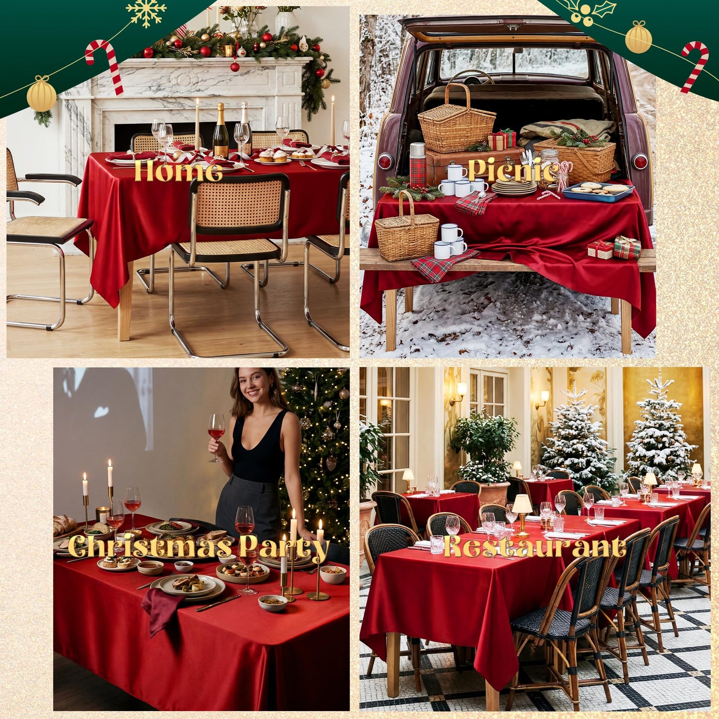 COSINIA 4 Pack Red Satin Tablecloth 58 x 102 Inches, Rectangular Satin Table Cloths for Wedding Reception, Birthday Party, Graduation & Holiday Banquet Tables